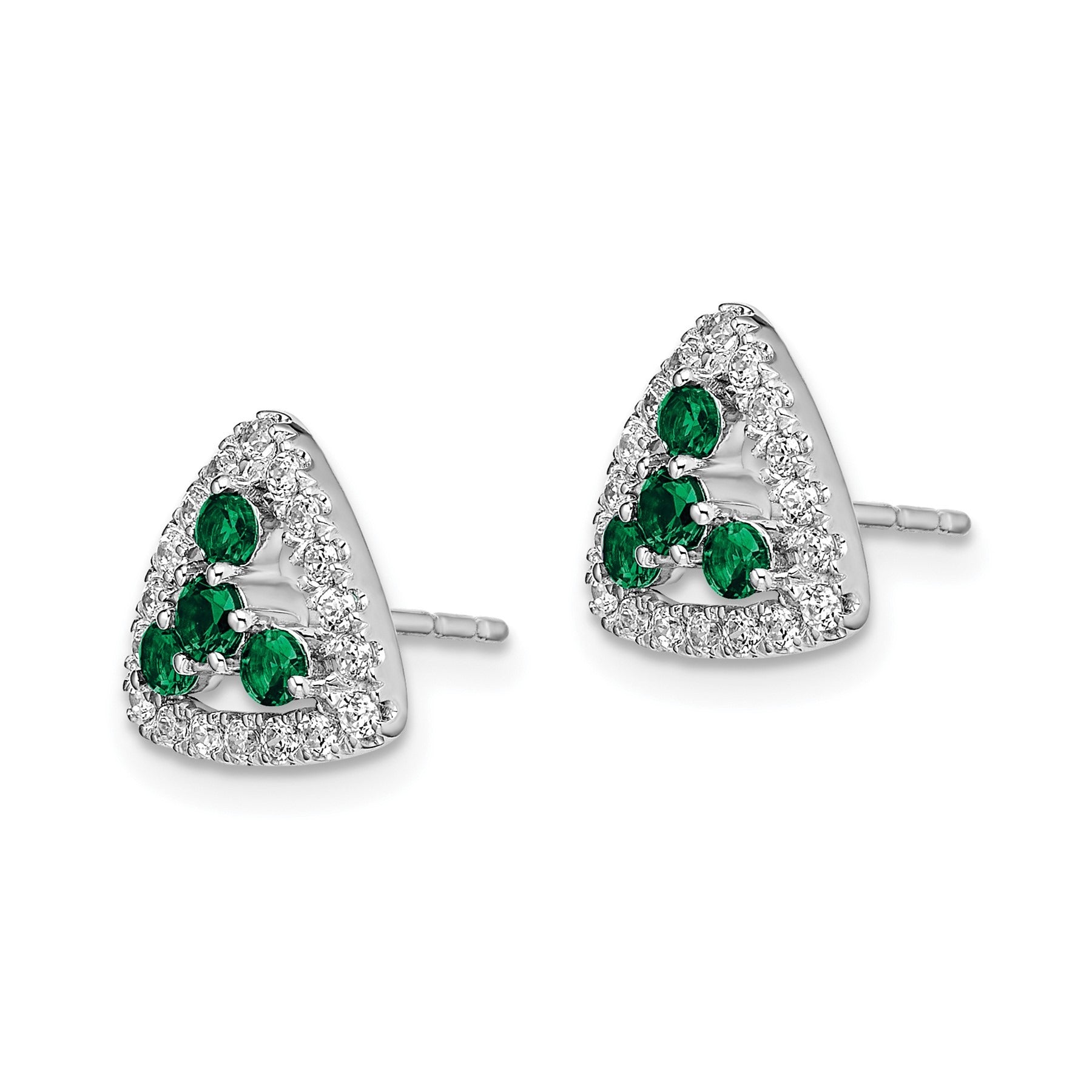 14k Gold Lab Grown Diamond and Created Emerald Triangle Stud Earrings