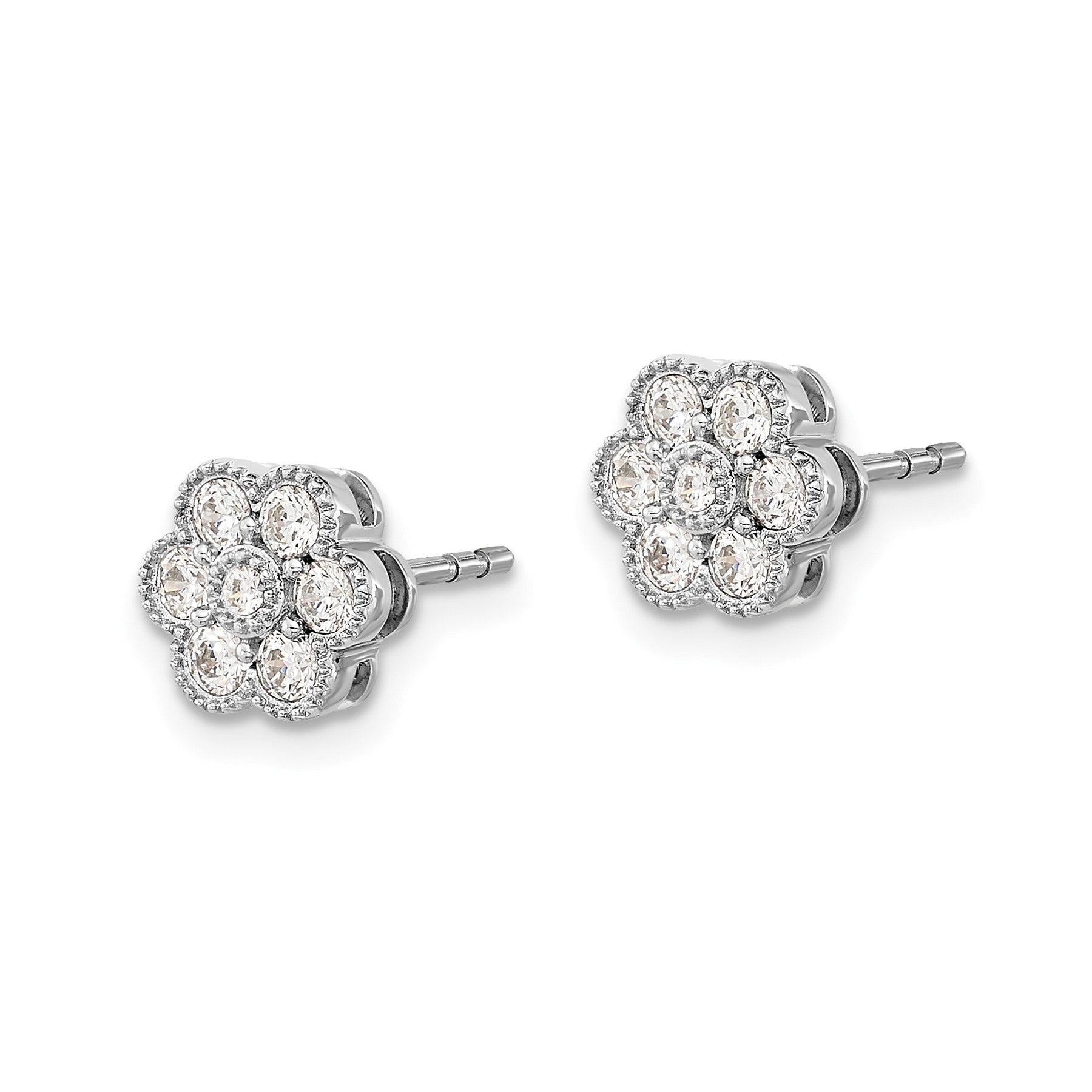 14k White Gold Lab Grown Diamond Floral Post Stud Earrings