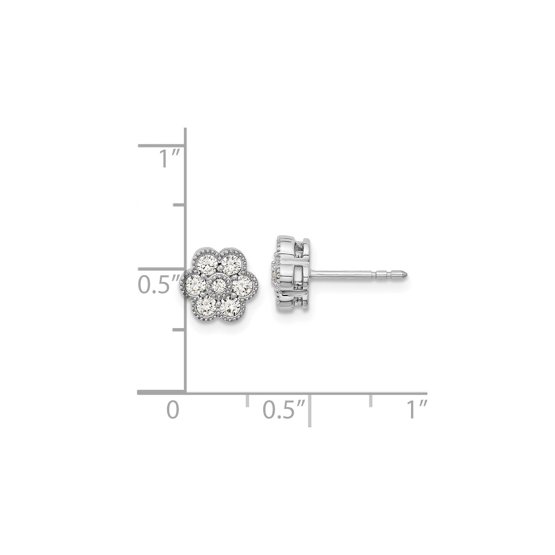 14k White Gold Lab Grown Diamond Floral Post Stud Earrings
