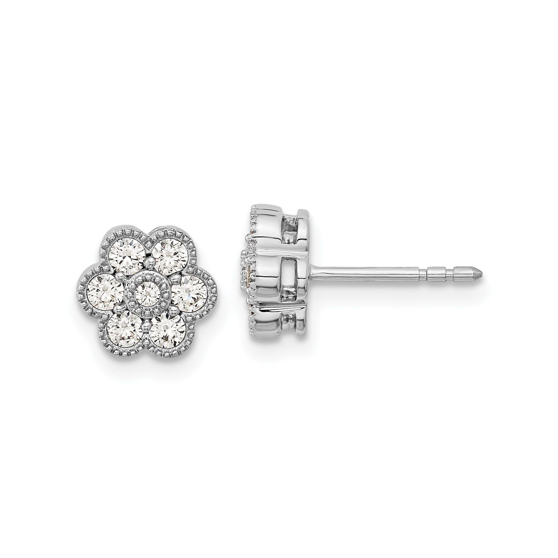 14k White Gold Lab Grown Diamond Floral Post Stud Earrings