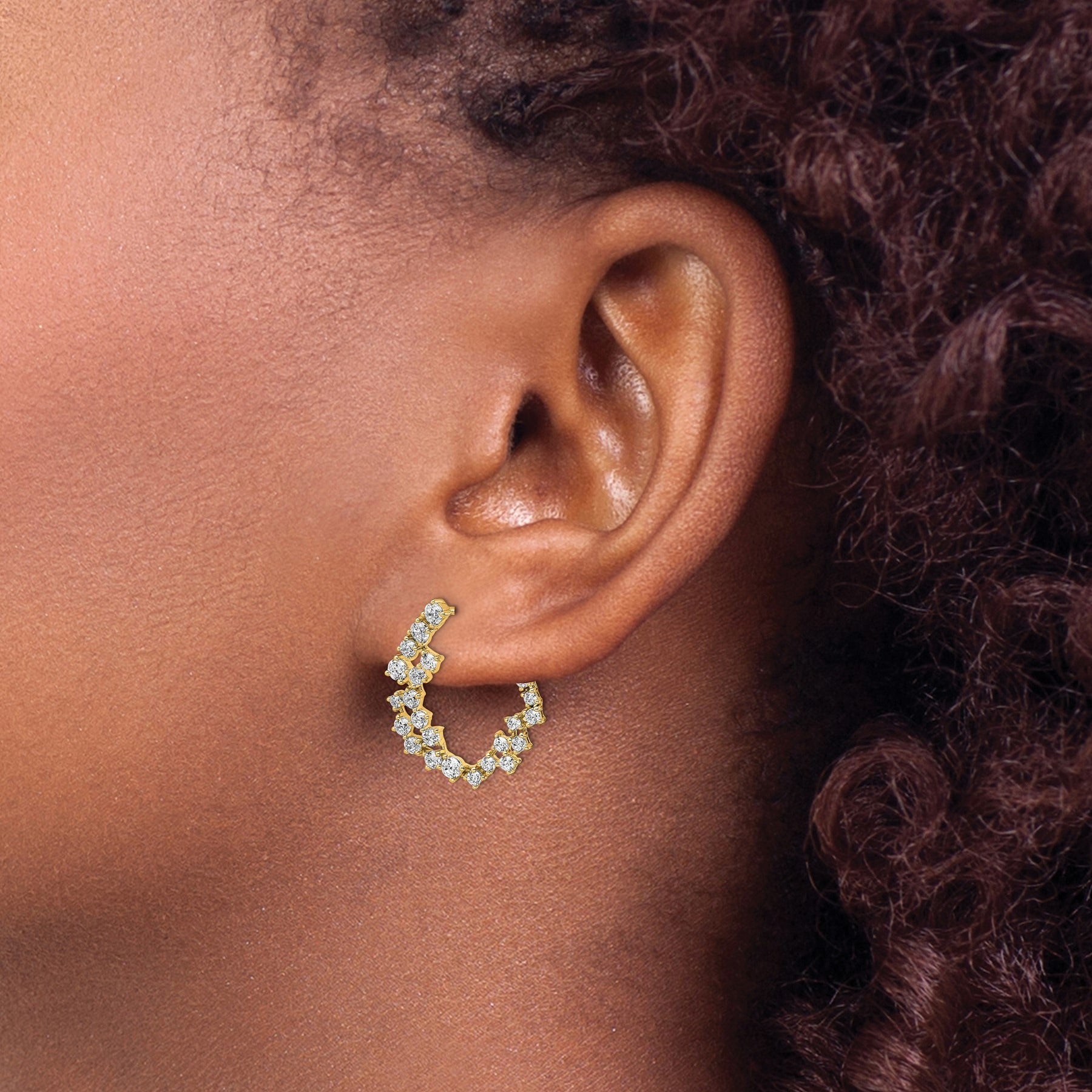 14K Gold Lab Grown Diamond Unique Hoop Earrings