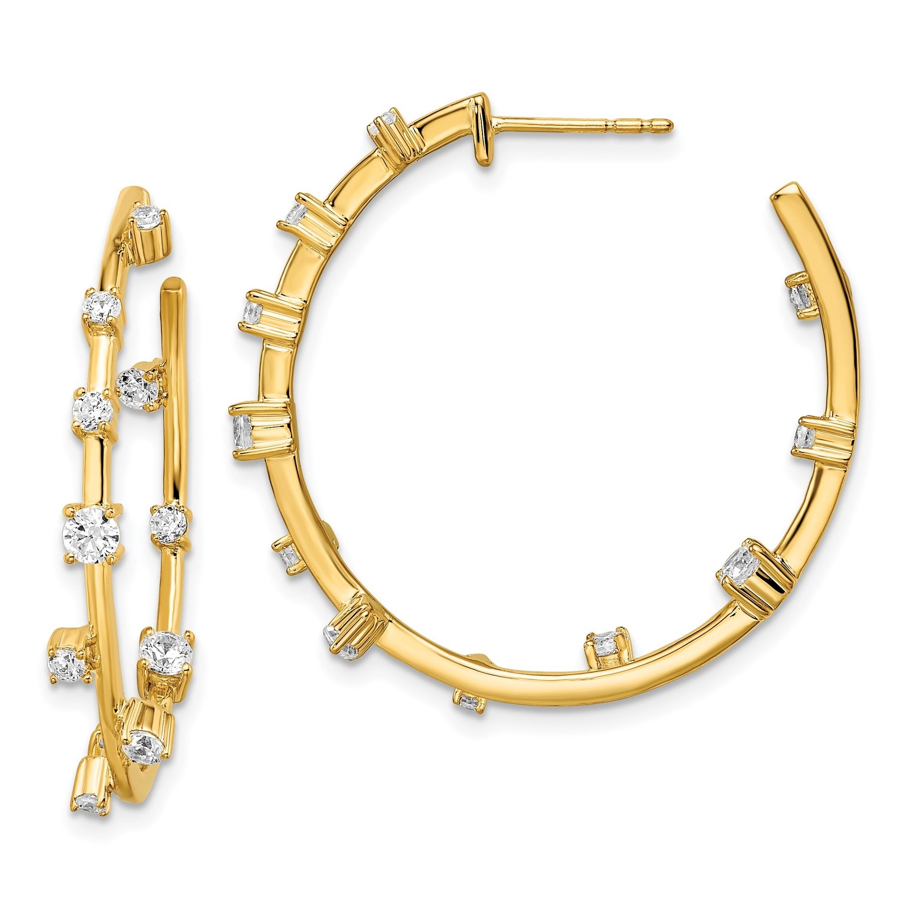 14K Gold Lab Grown Diamond Post Hoop Earrings