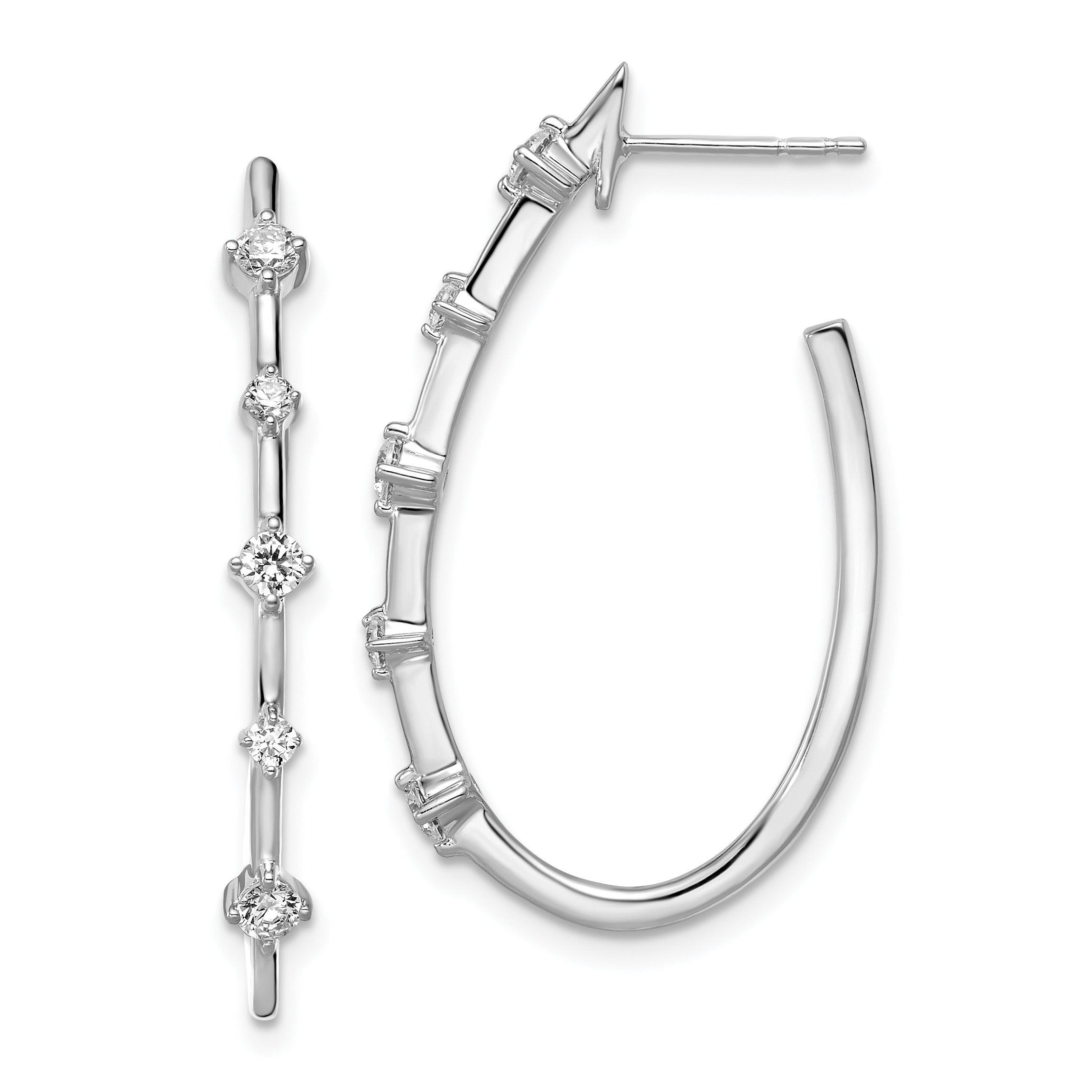 14K Gold Lab Grown Diamond Post J Hoop Earrings