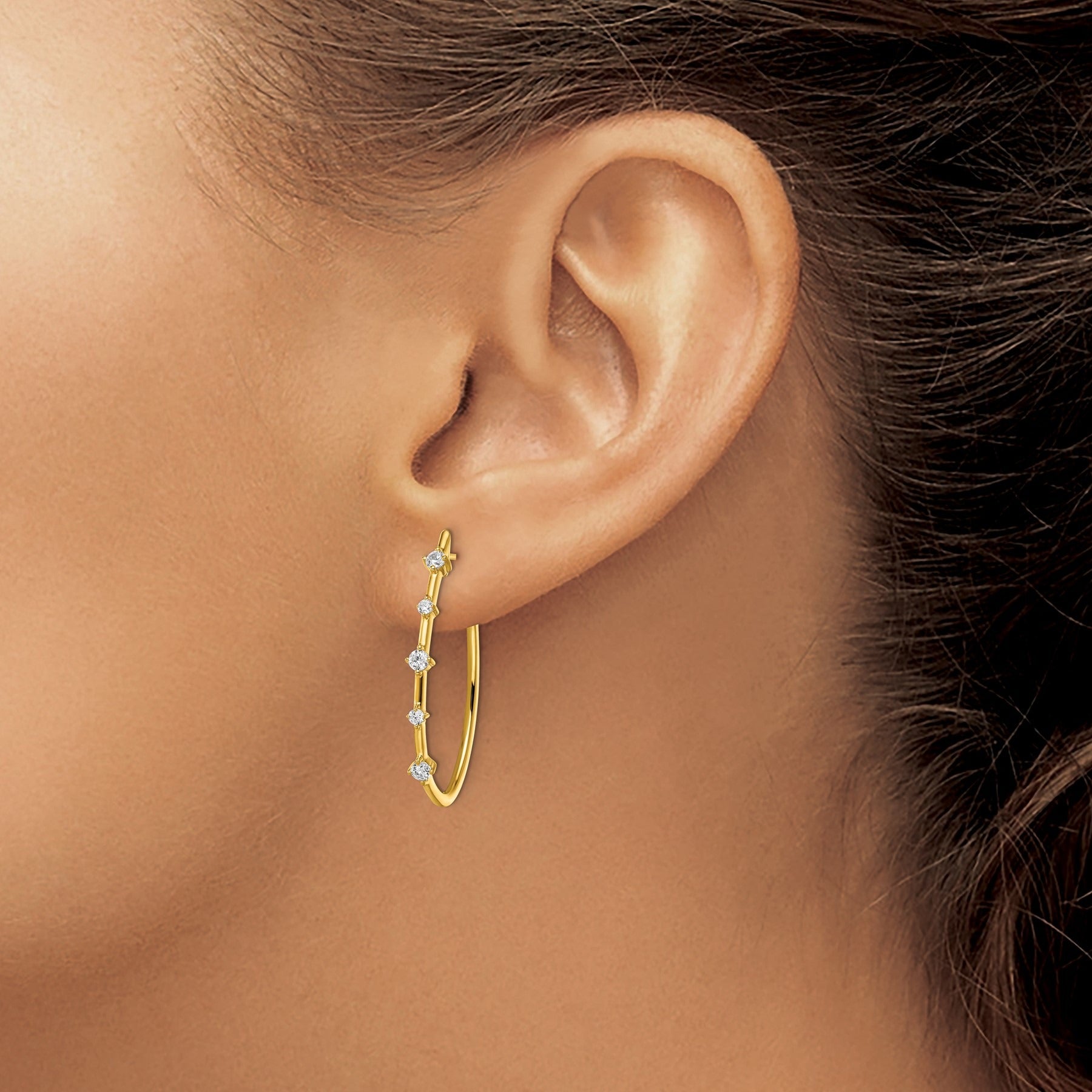14K Gold Lab Grown Diamond Post J Hoop Earrings