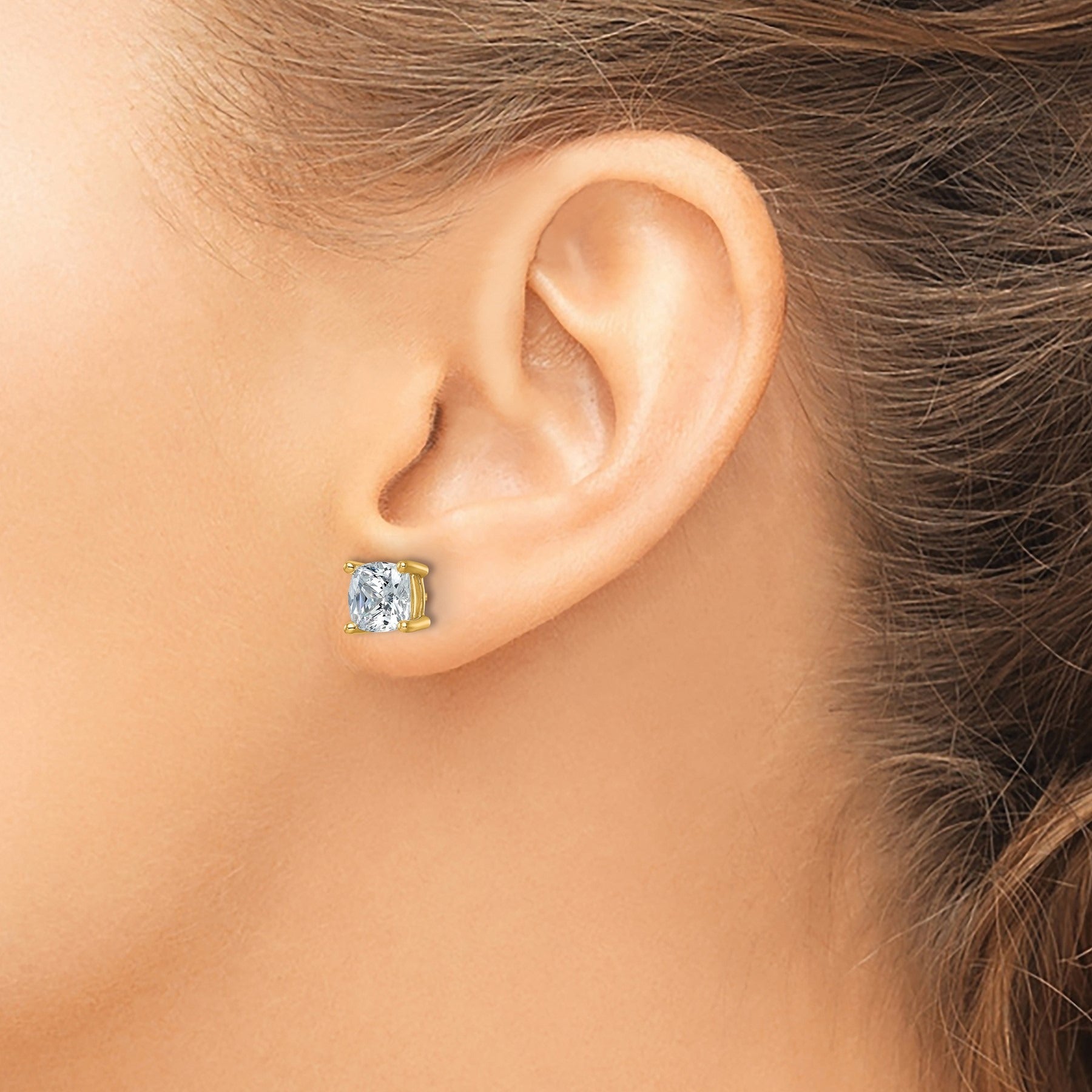 14K Gold Lab Grown Diamond Cushion Four Prong Stud Earrings