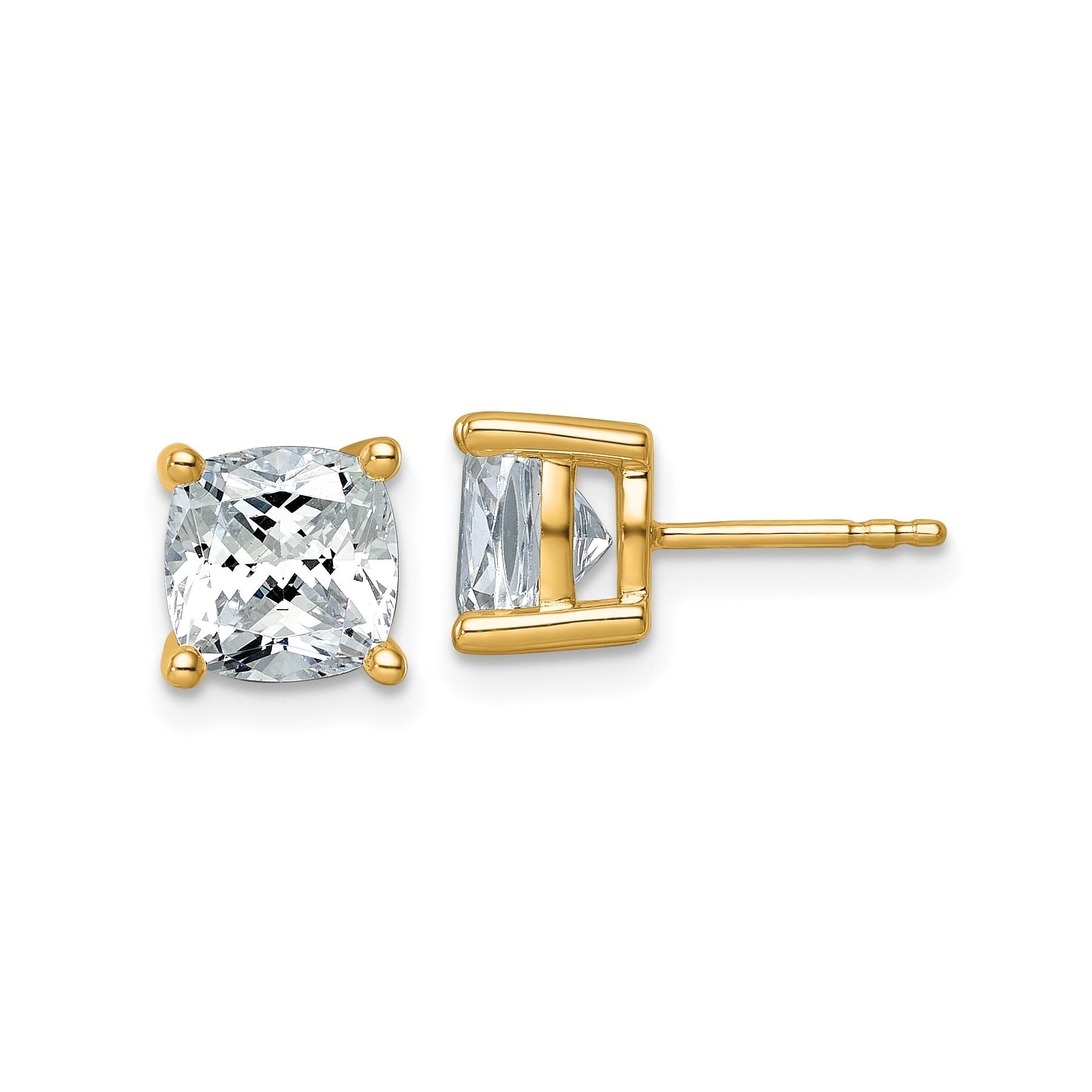 14K Gold Lab Grown Diamond Cushion Four Prong Stud Earrings