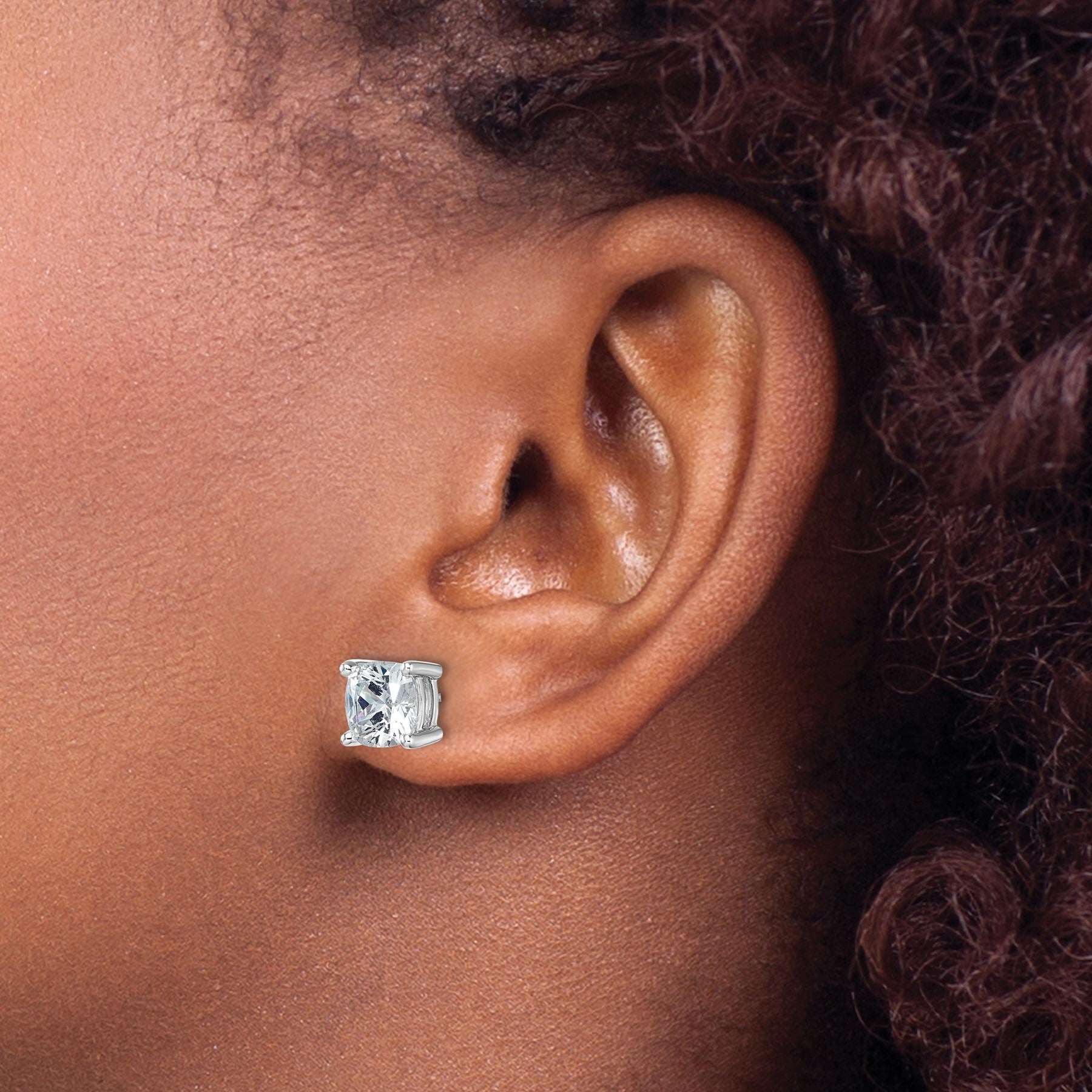 14K Gold Lab Grown Diamond Cushion Four Prong Stud Earrings