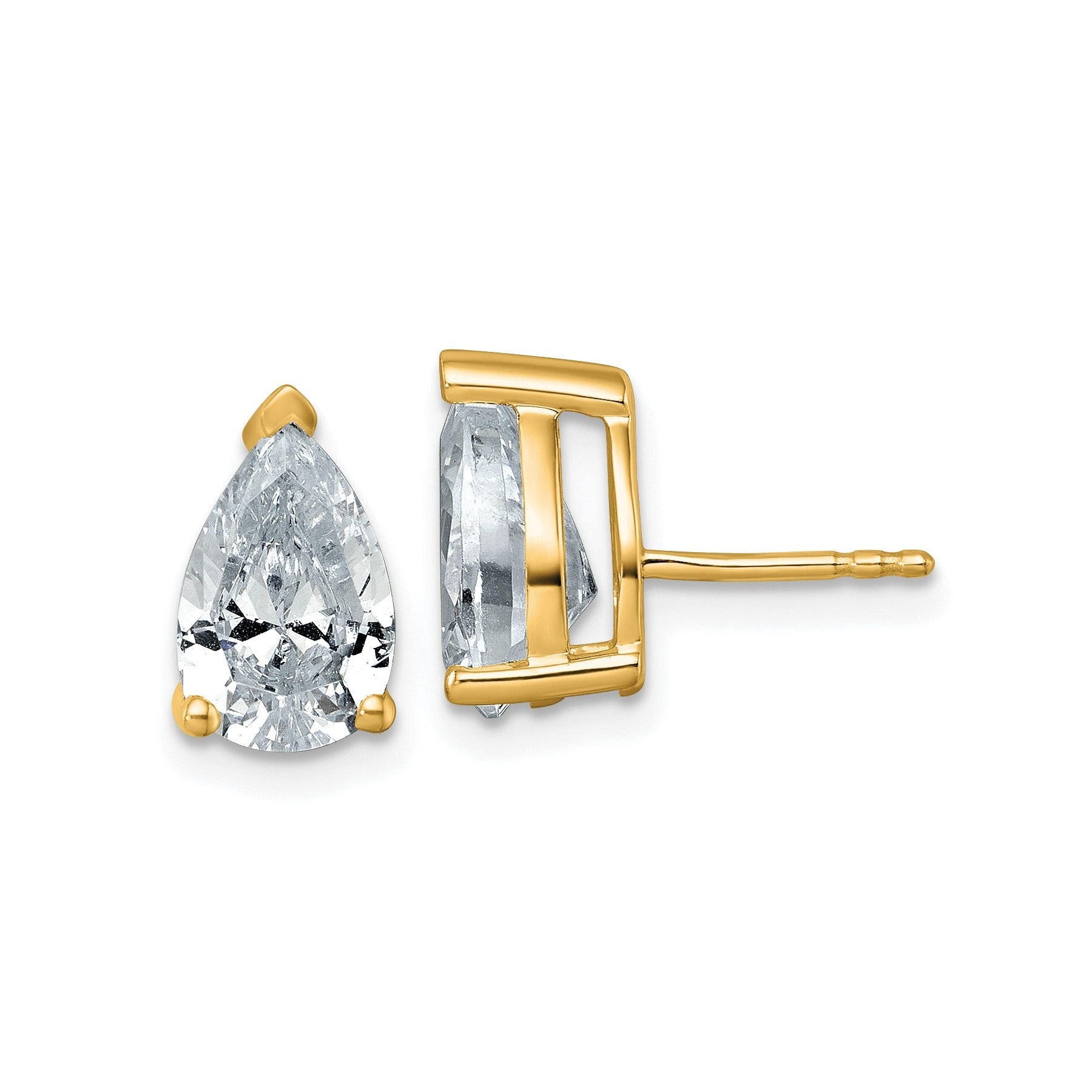 14K White Gold Lab Grown Diamond Pear Three Prong Stud Earrings