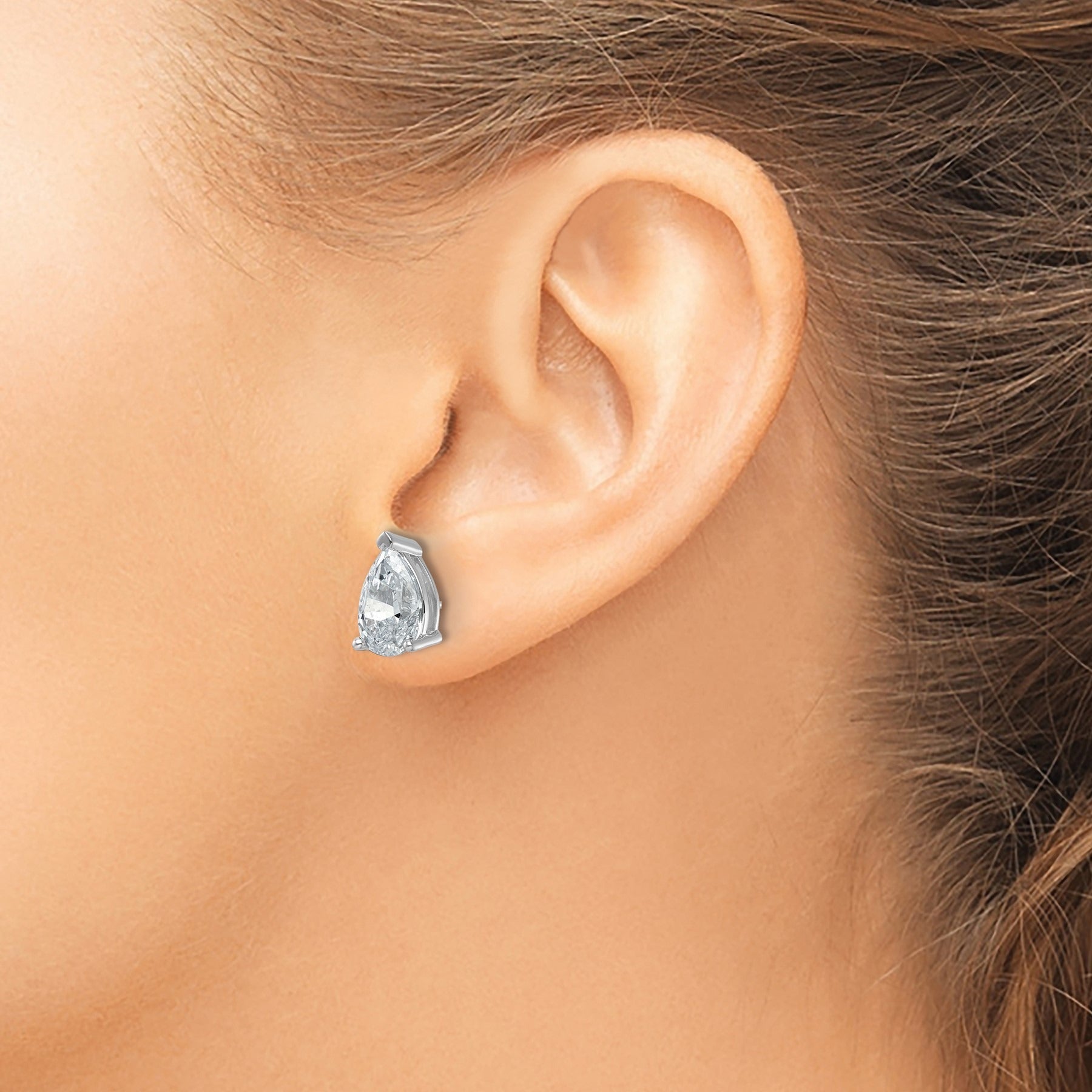 14K White Gold Lab Grown Diamond Pear Three Prong Stud Earrings