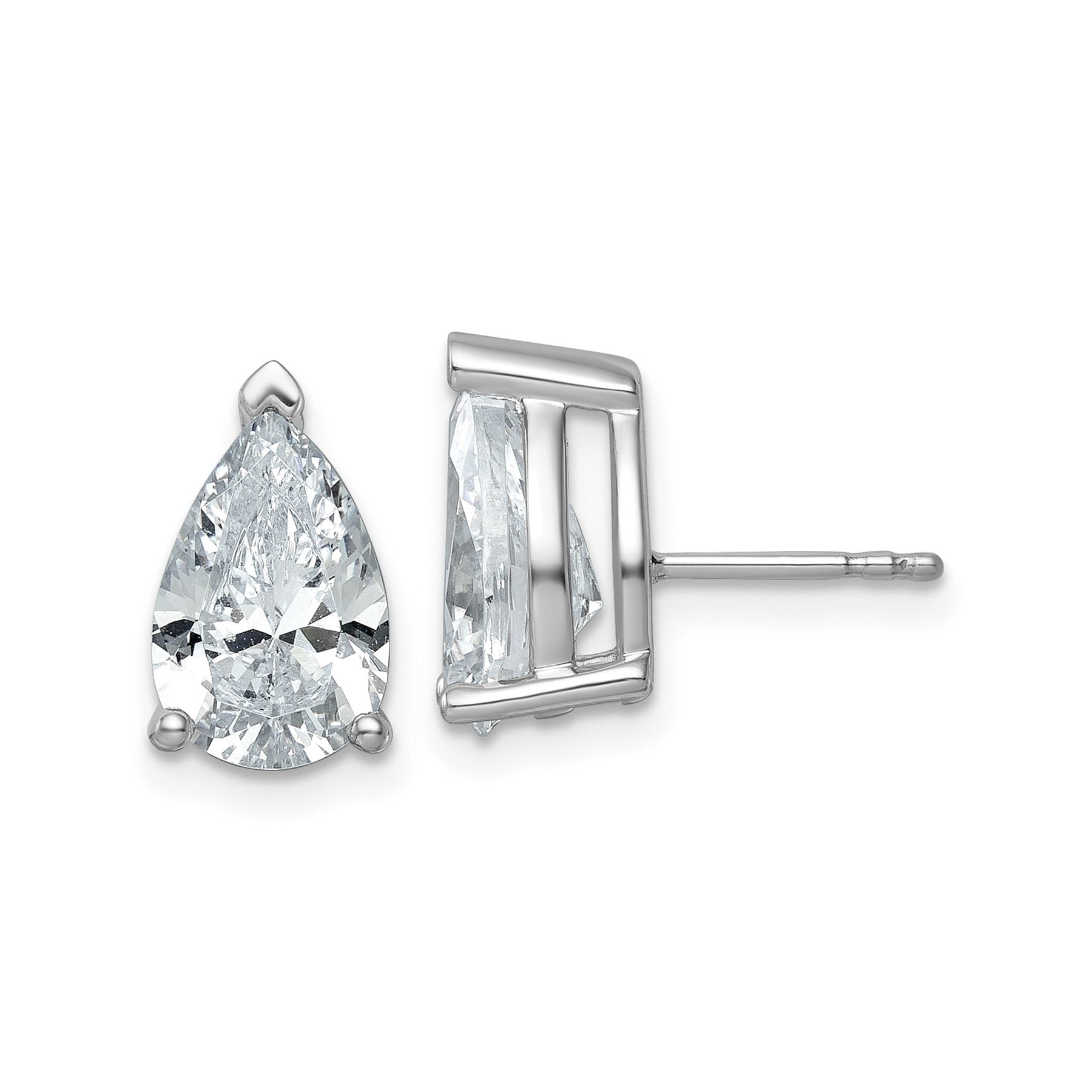 14K White Gold Lab Grown Diamond Pear Three Prong Stud Earrings