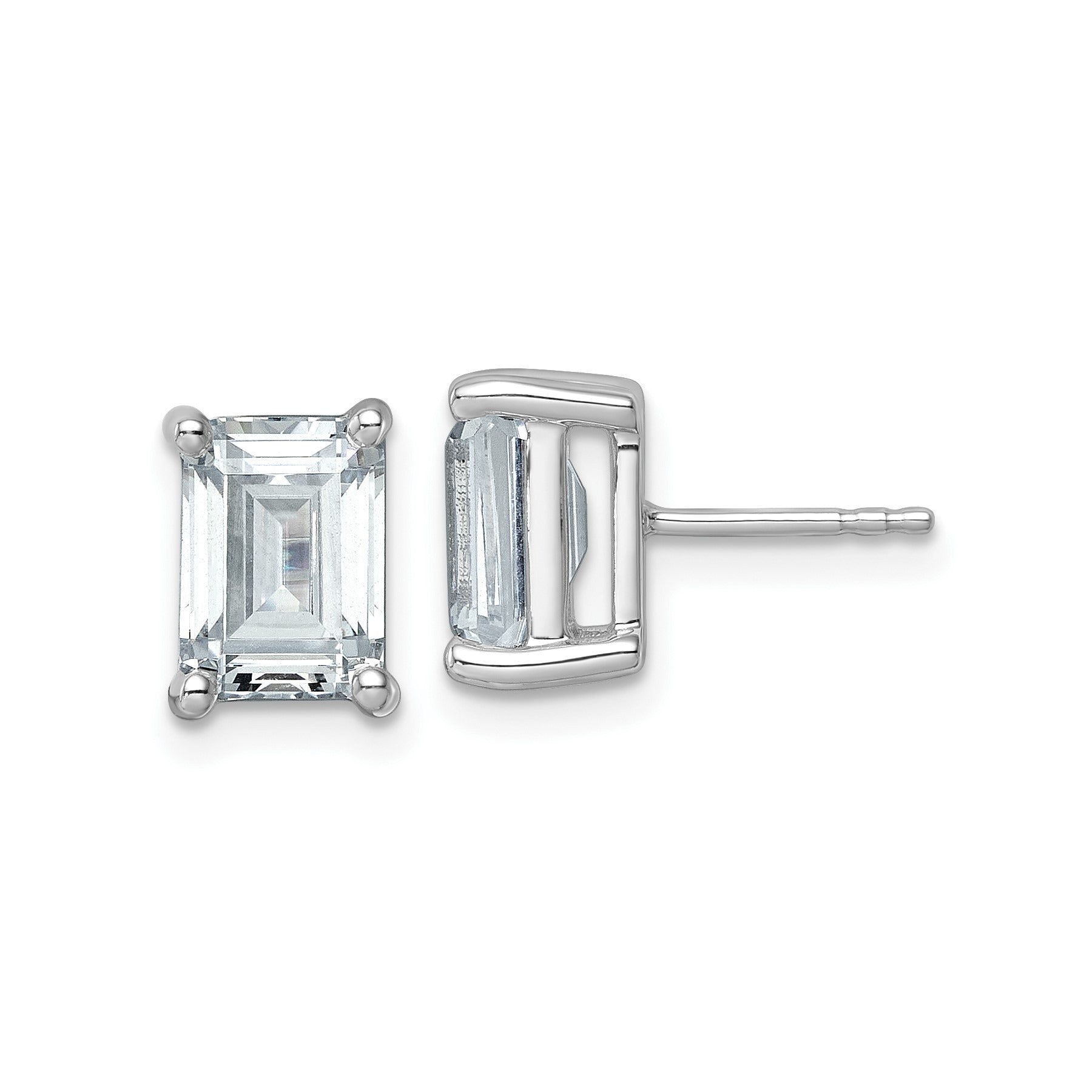 14K White Gold Lab Grown Emerald Diamond Four Prong Stud Earrings