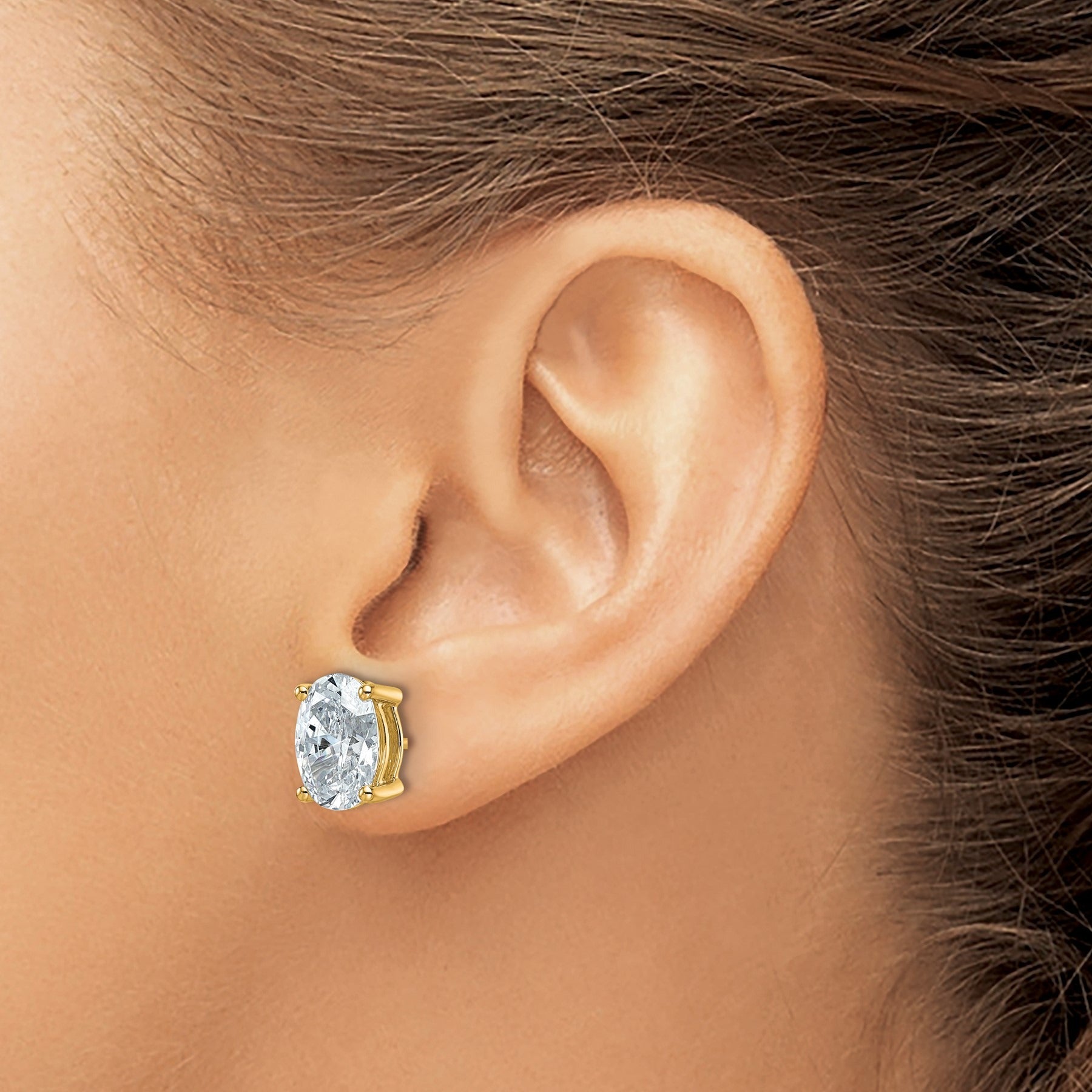 14K Gold Lab Grown Oval Diamond Stud Earrings