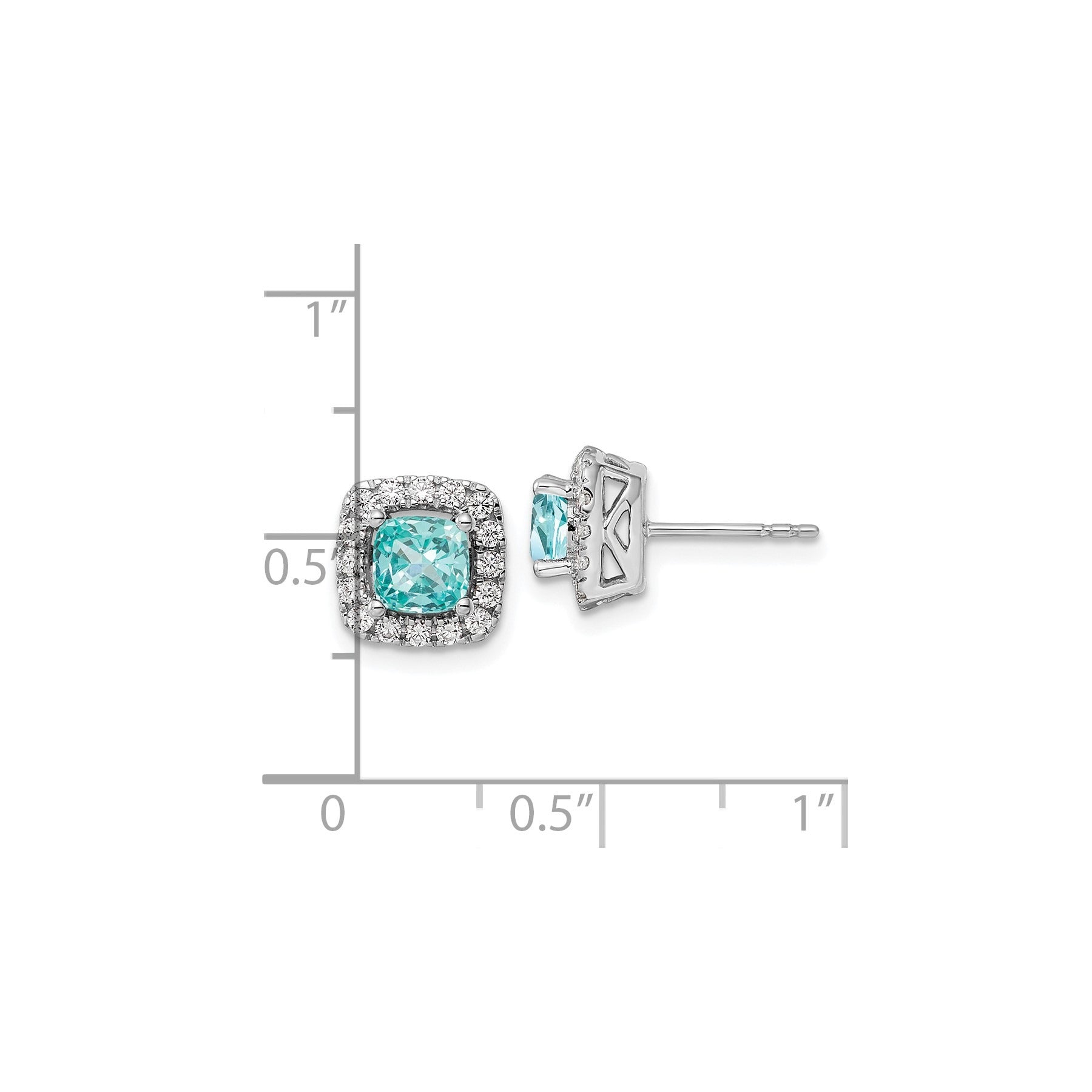 14K White Gold Lab Grown Diamond and Paraiba Halo Post Stud Earrings 0.37 Ct