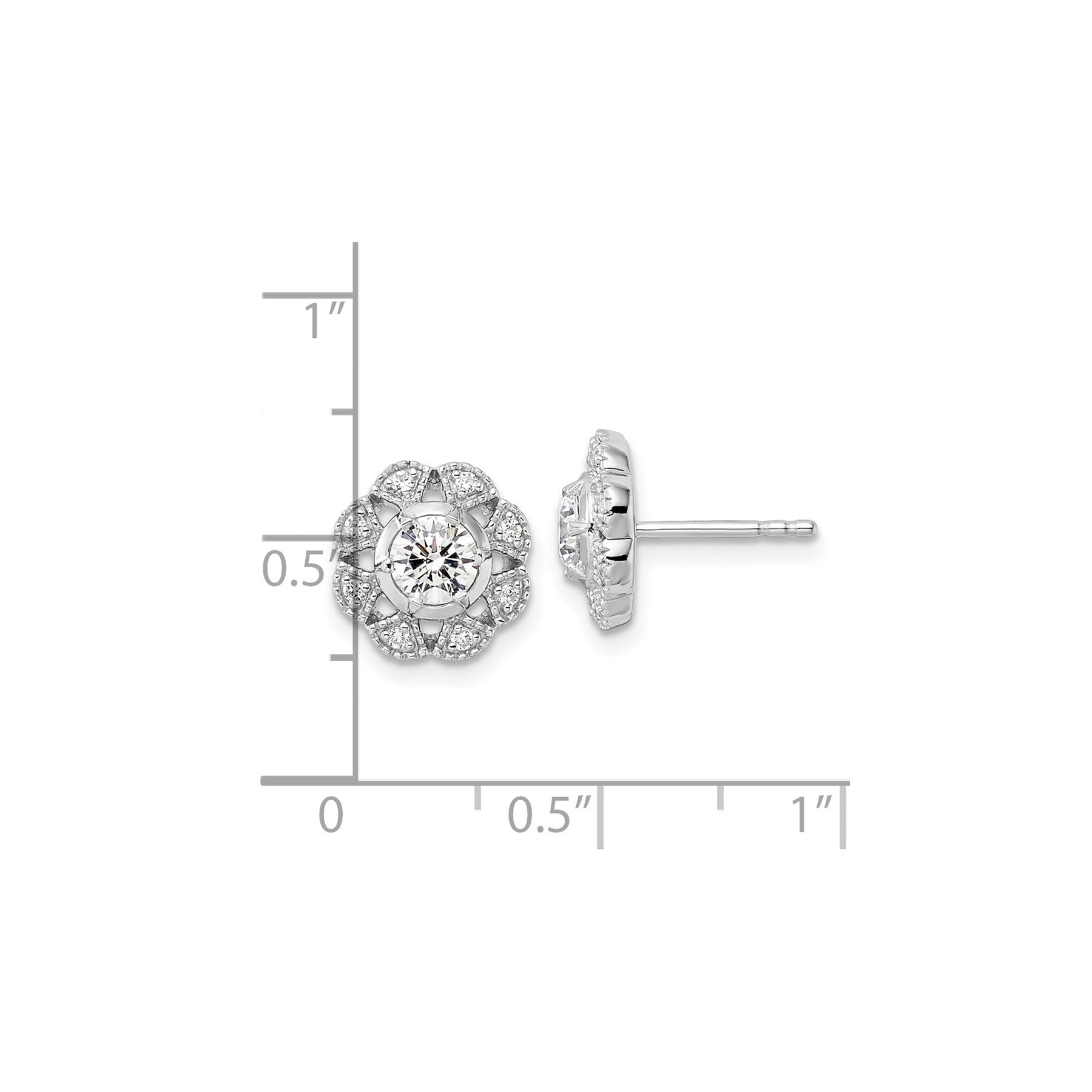 14K Gold Lab Grown Diamond Floral Post Stud Earrings