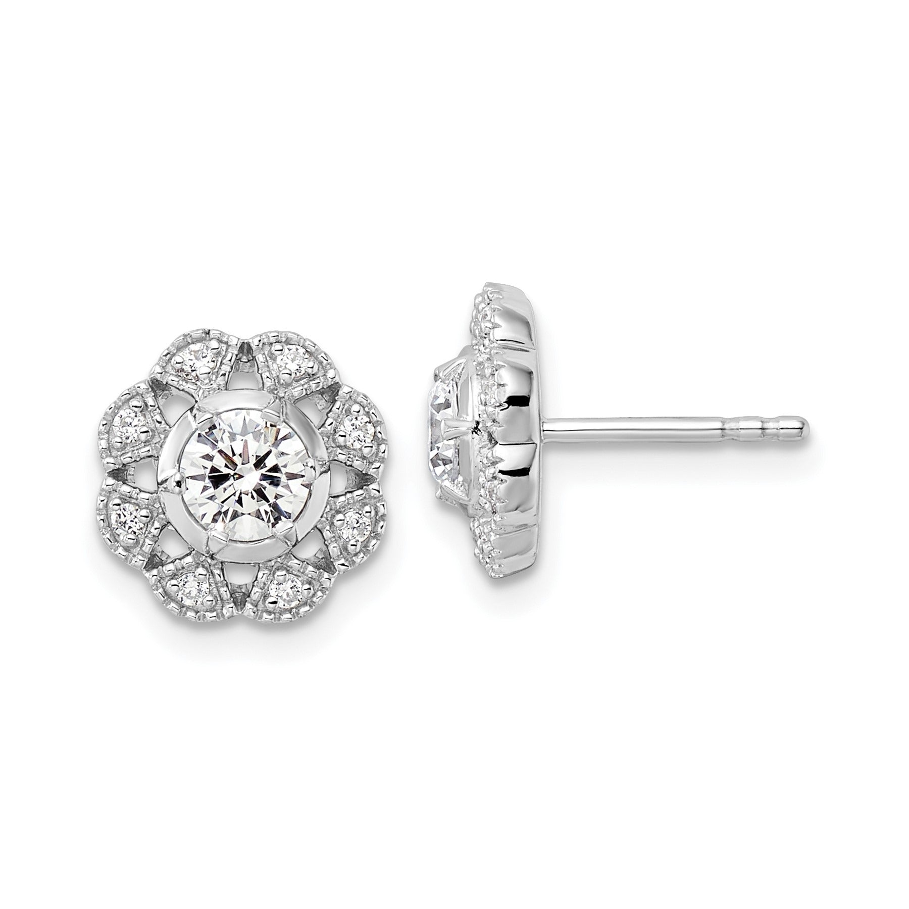 14K Gold Lab Grown Diamond Floral Post Stud Earrings