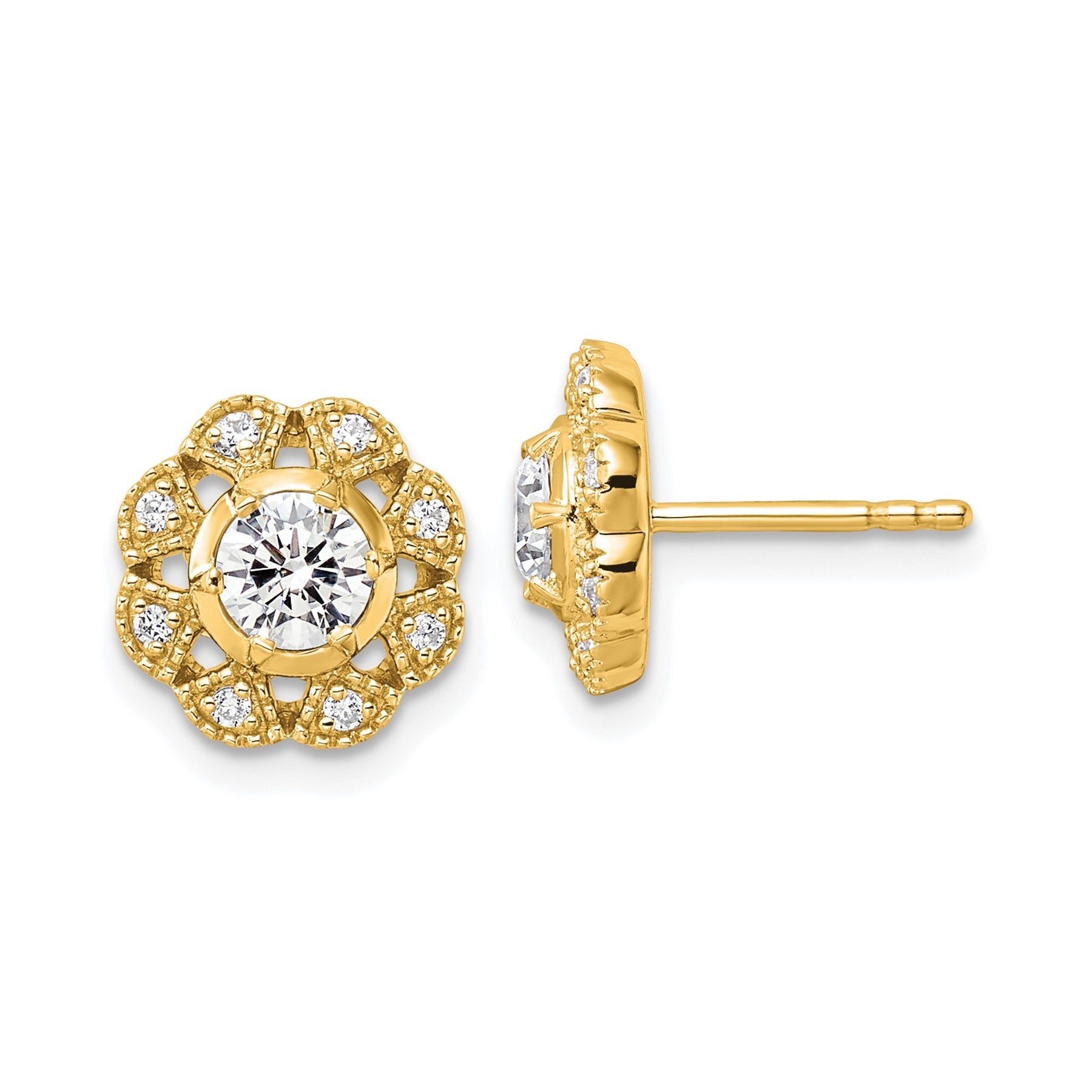 14K Gold Lab Grown Diamond Floral Post Stud Earrings