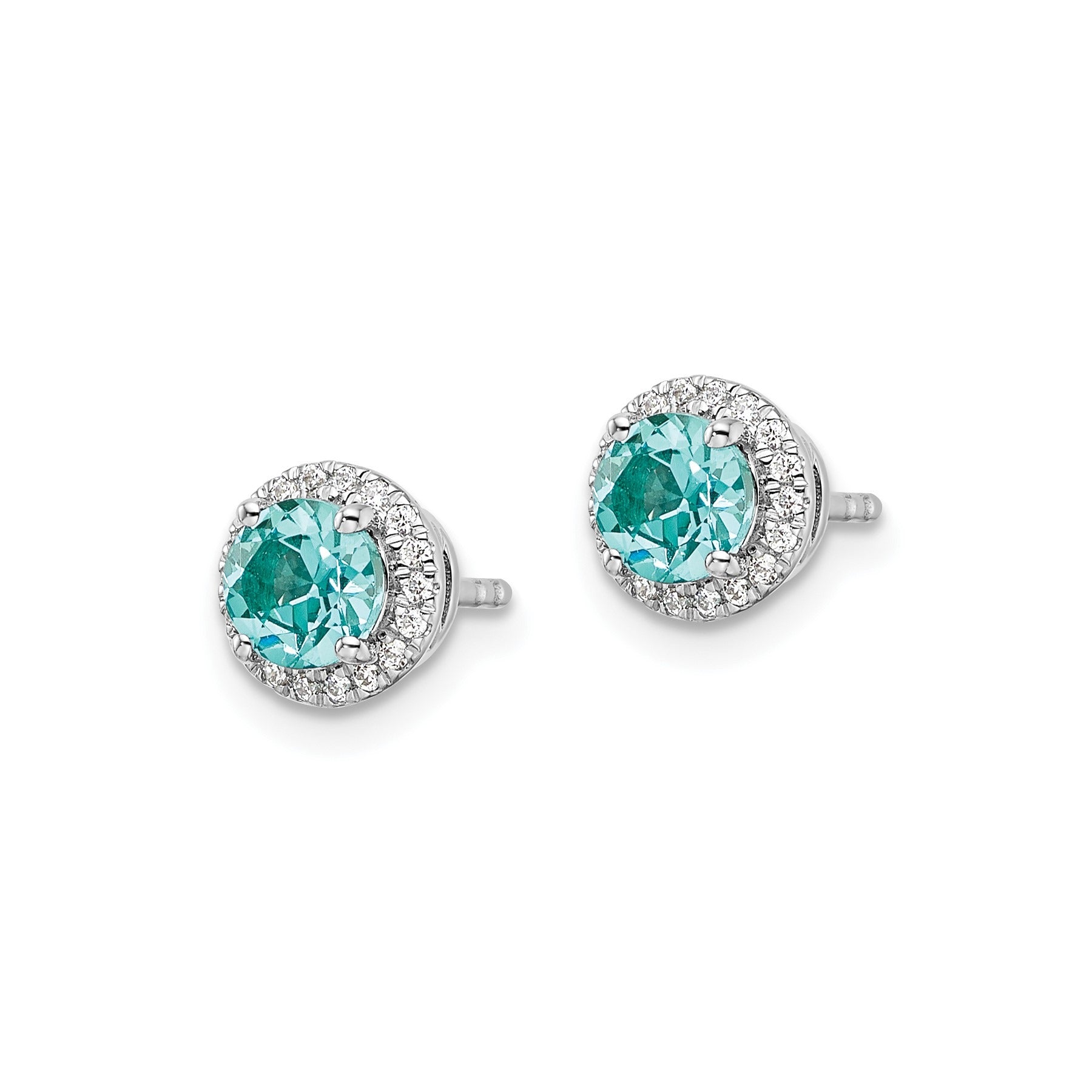 14k White Gold Lab Grown Diamond and Lab Created Paraiba Post Earrings