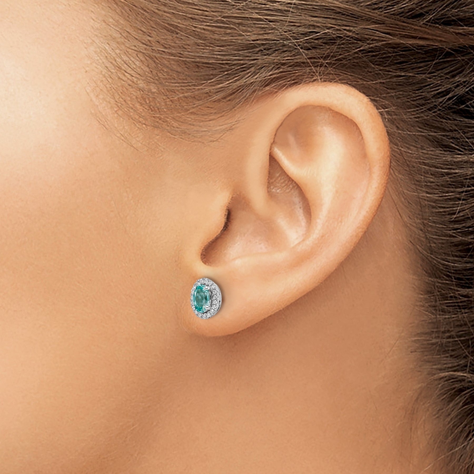 14K White Gold Lab Grown Diamond and Oval Paraiba Stud Earrings