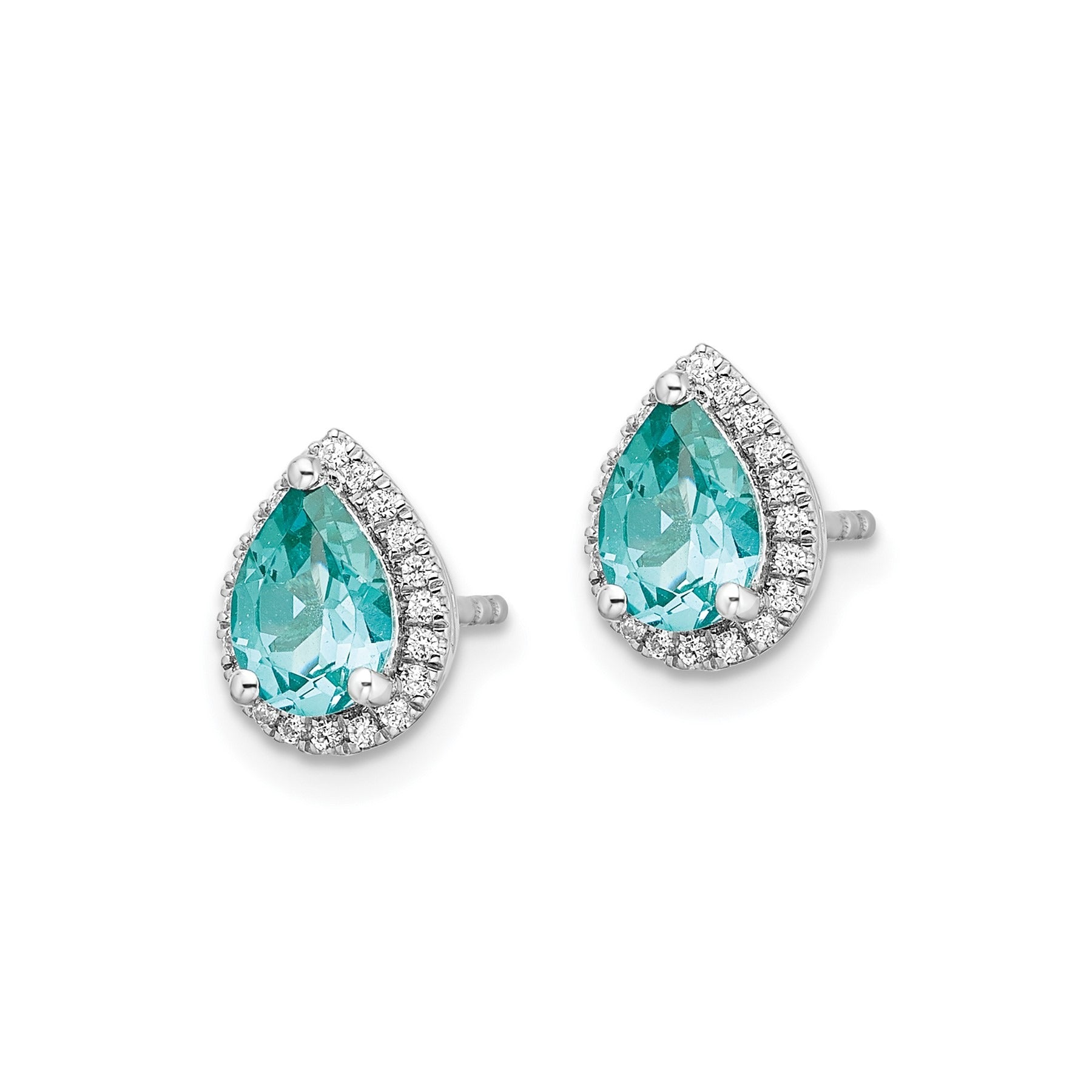 14k White Gold Lab Grown Diamond and Paraiba Pear Stud Earrings