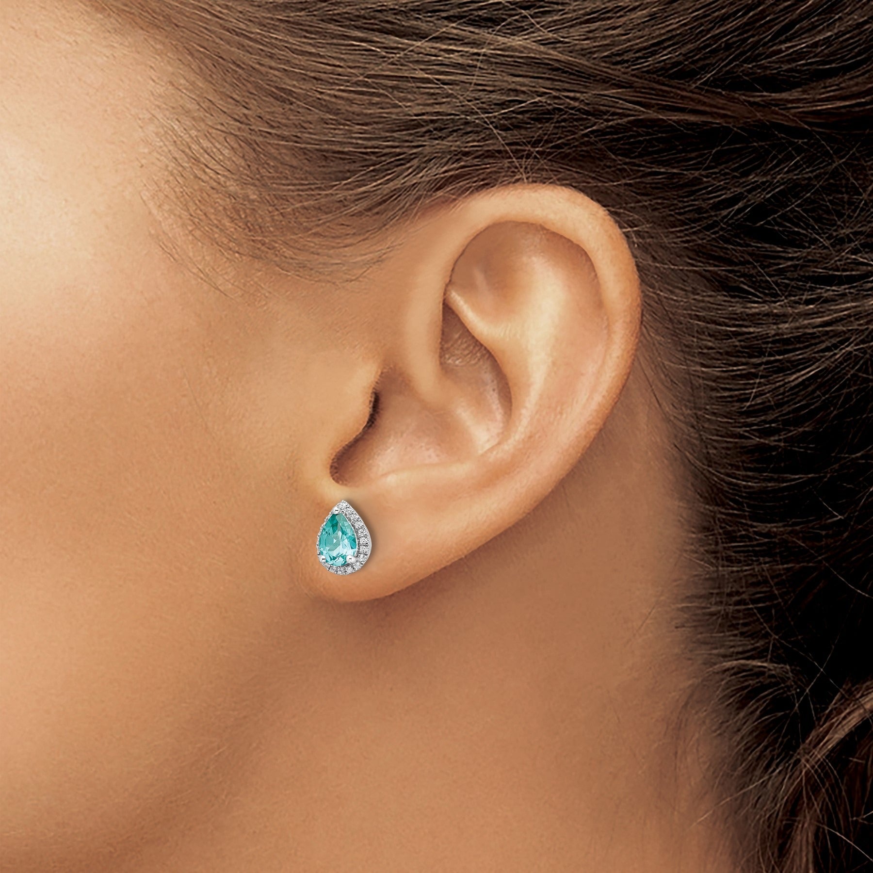 14k White Gold Lab Grown Diamond and Paraiba Pear Stud Earrings