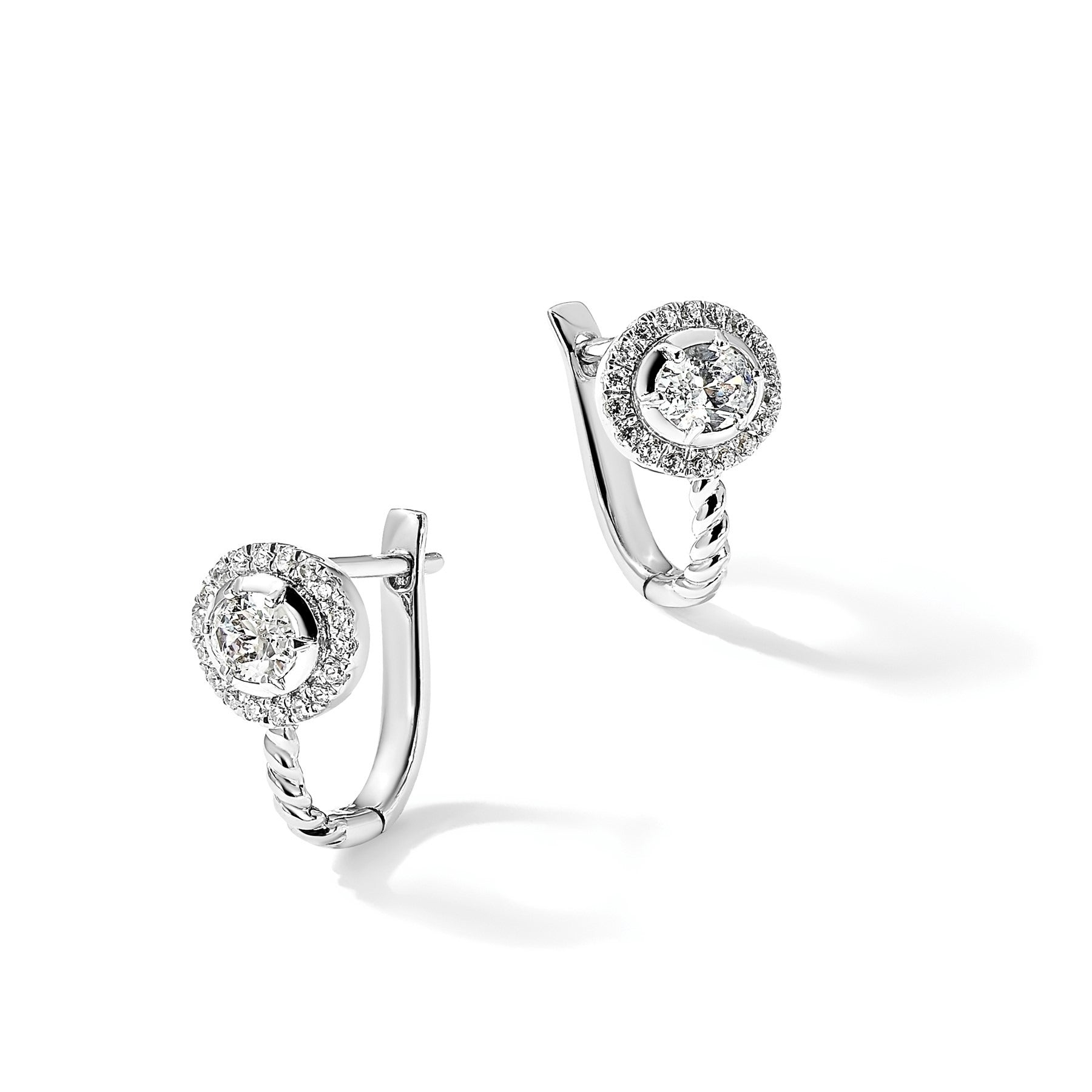 14k White Gold Lab Grown Diamond Circle Hinged Hoop Earrings