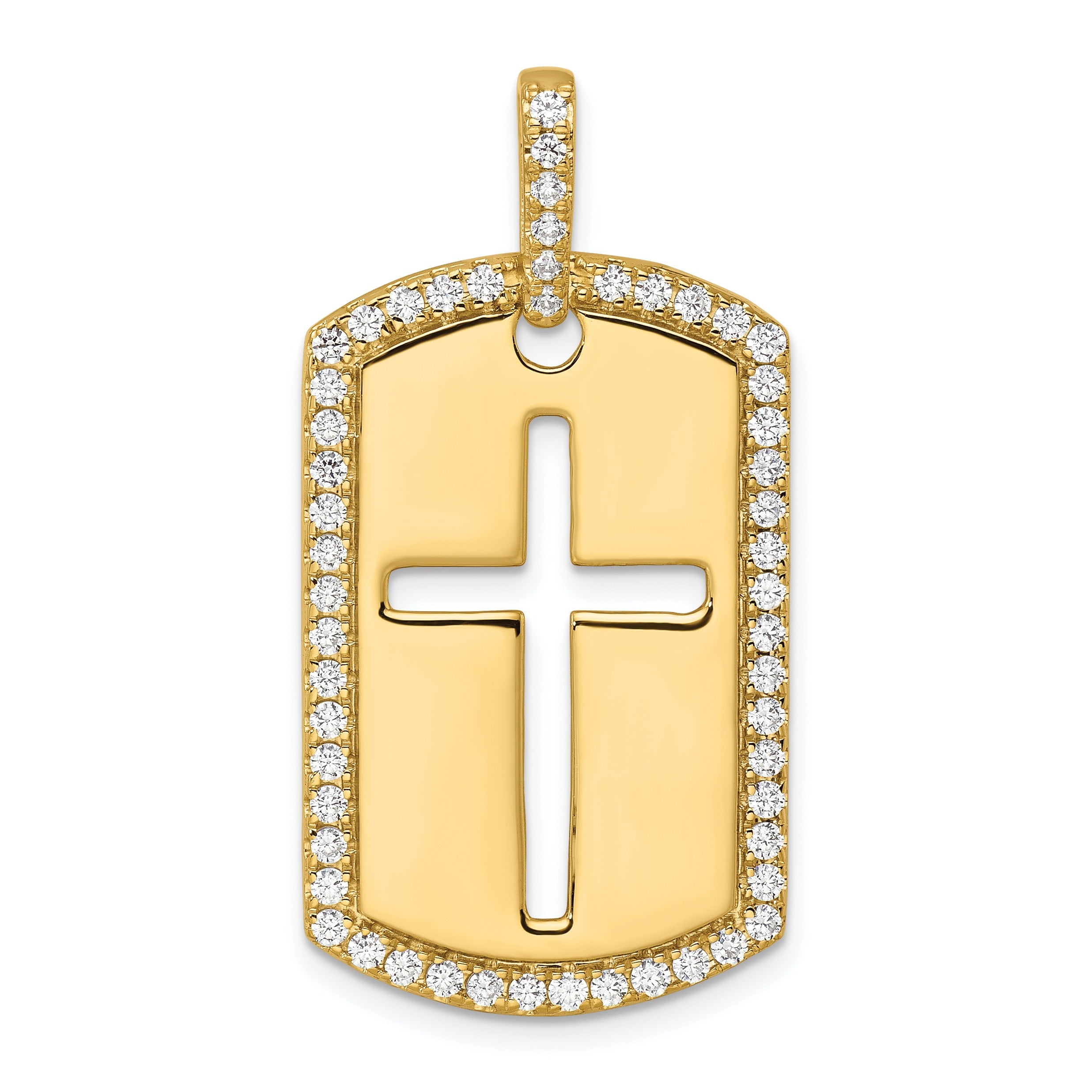 14K Gold 3/4 carat Lab Grown Diamond Cross Dog Tag Pendant