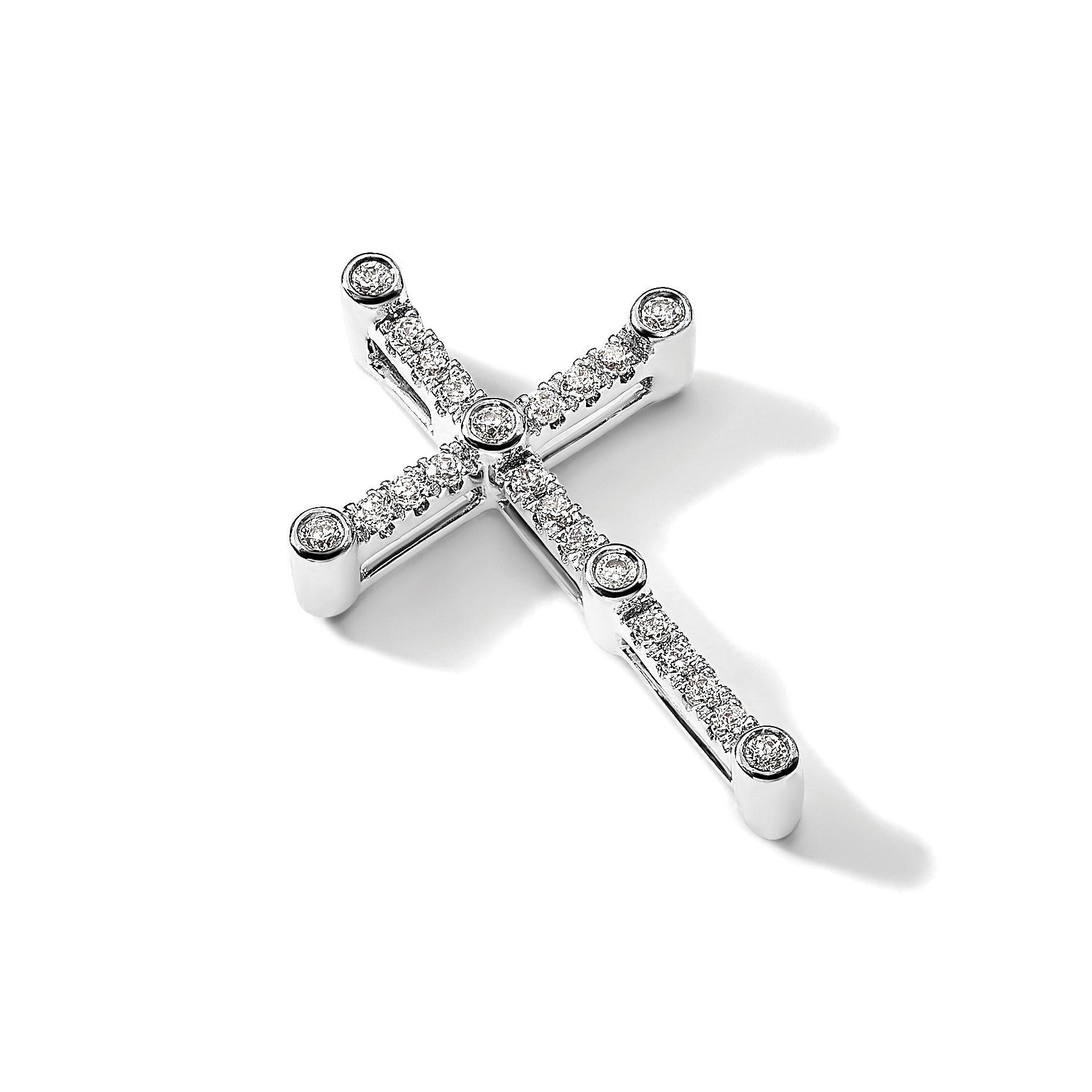 14k White Gold 1/5 carat Lab Grown Diamond Cross Chain Slide Pendant