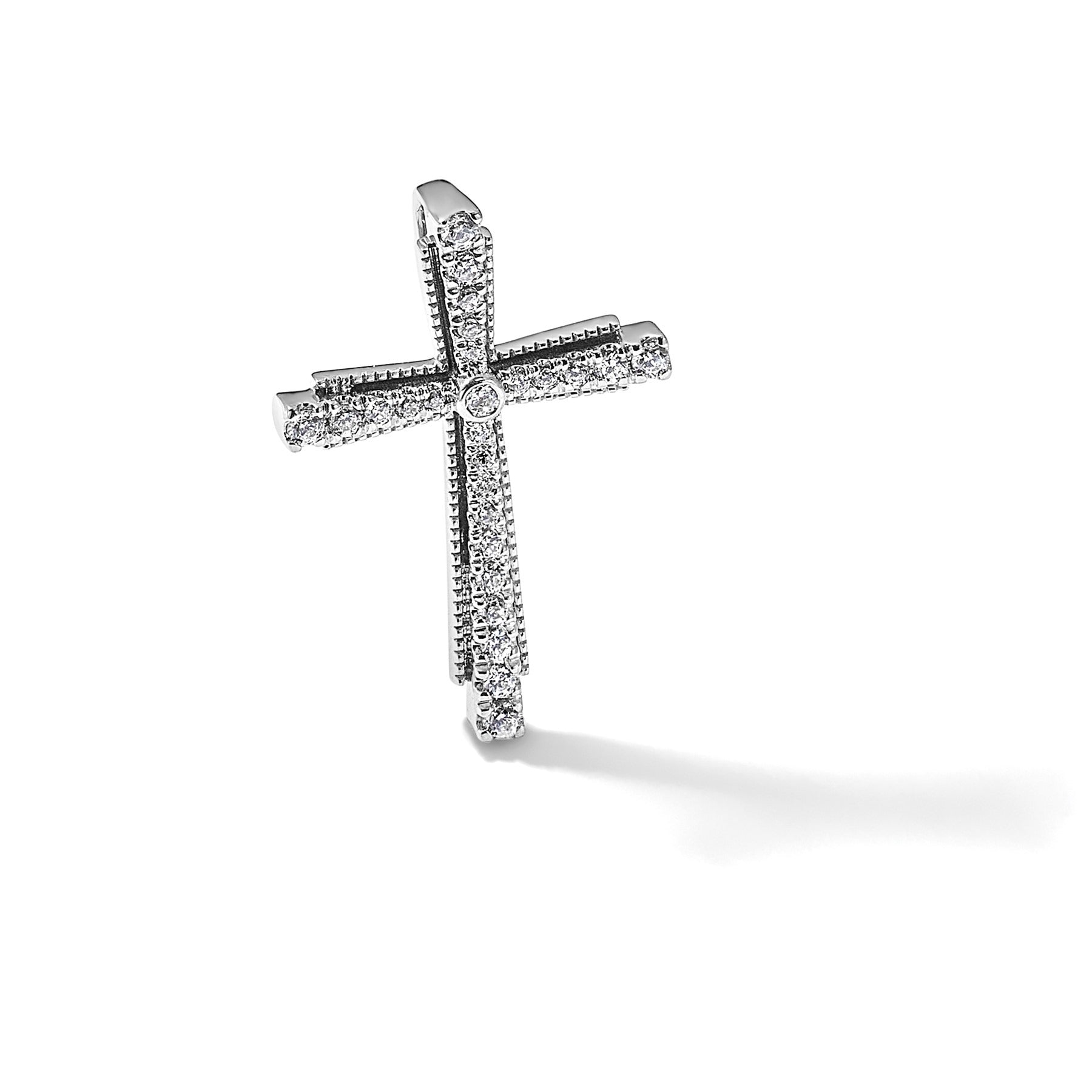 14k White Gold Lab Grown Diamond Cross Chain Slide Pendant 1/4 carat