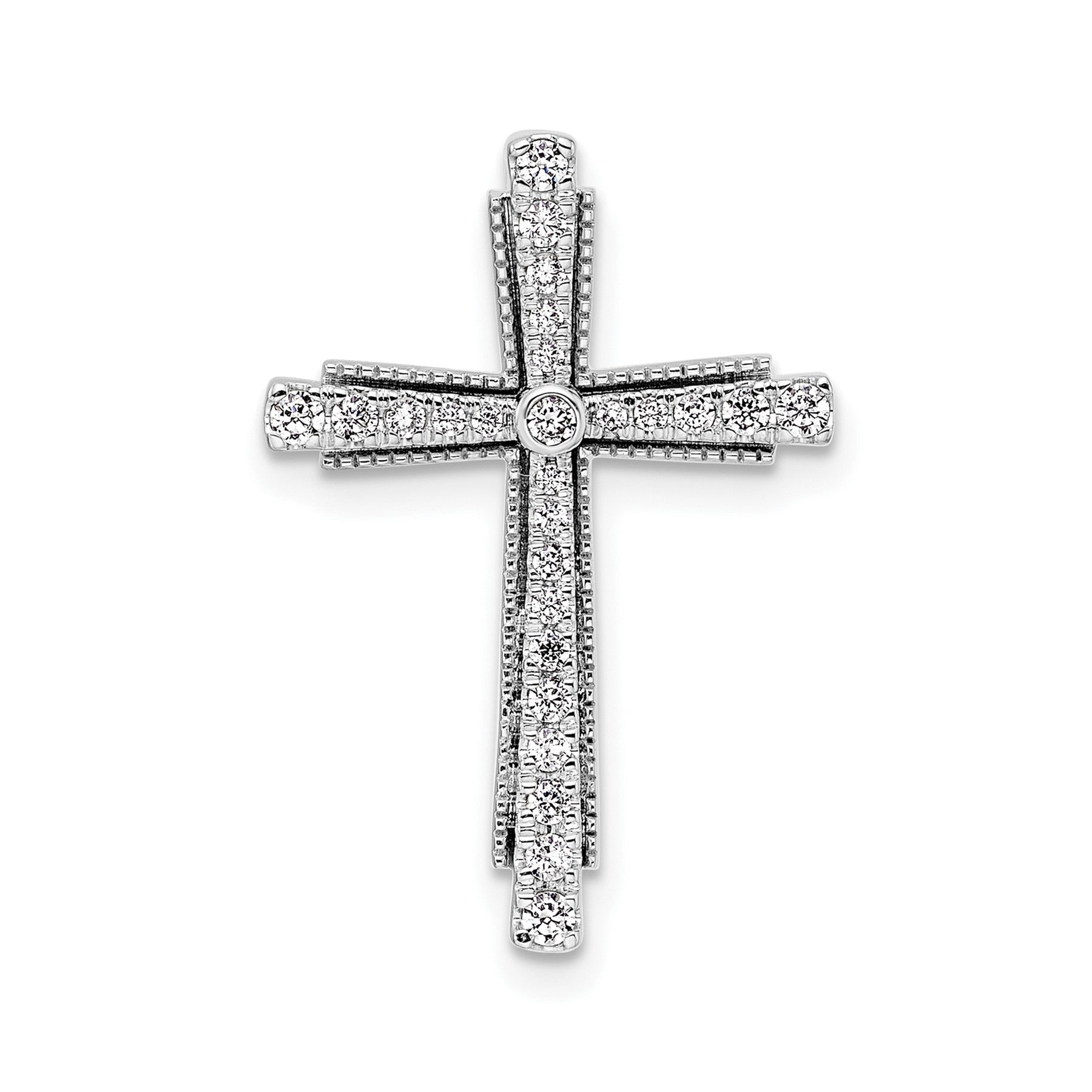 14k White Gold Lab Grown Diamond Cross Chain Slide Pendant 1/4 carat