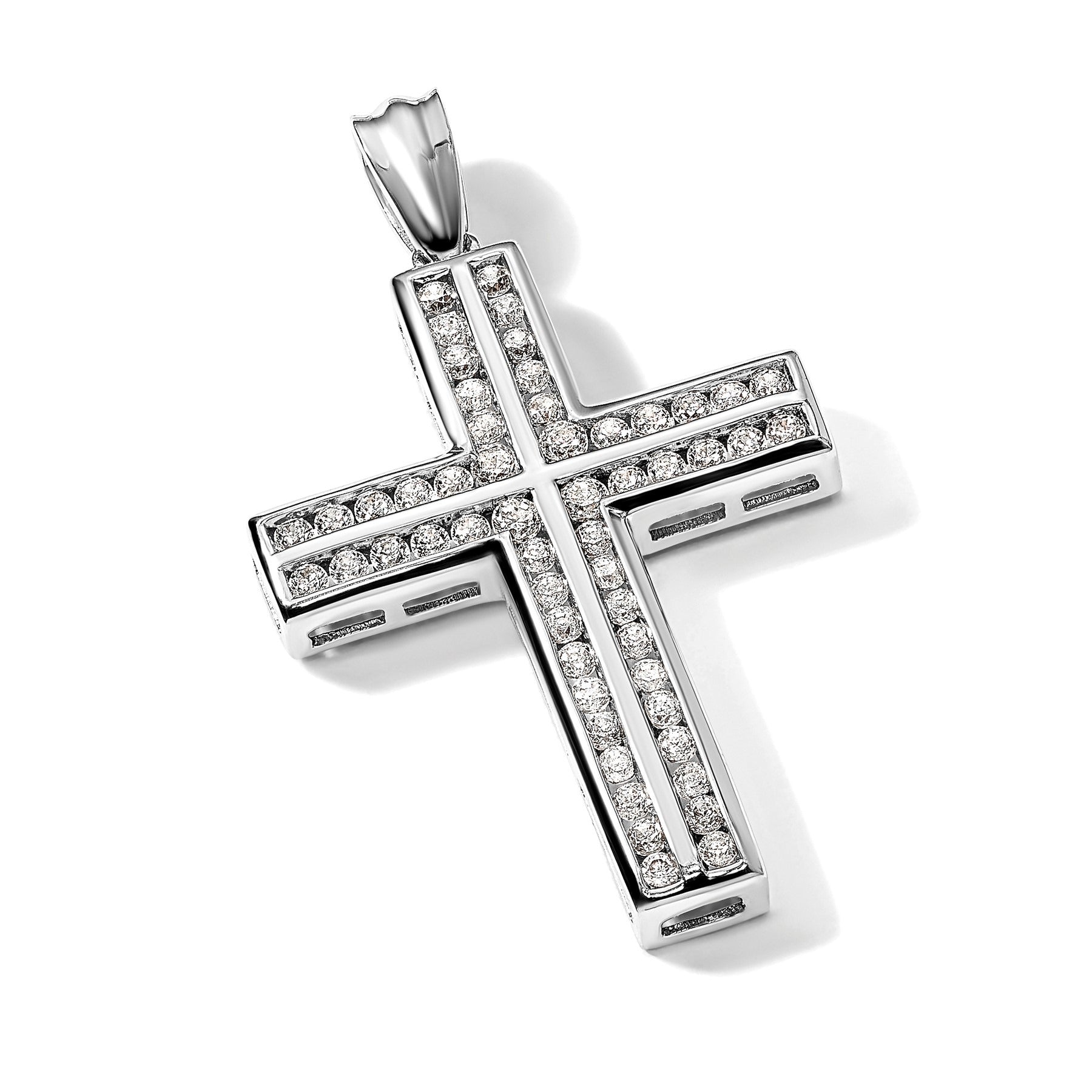 14k White Gold 1 carat Lab Grown Diamond Double Cross Pendant