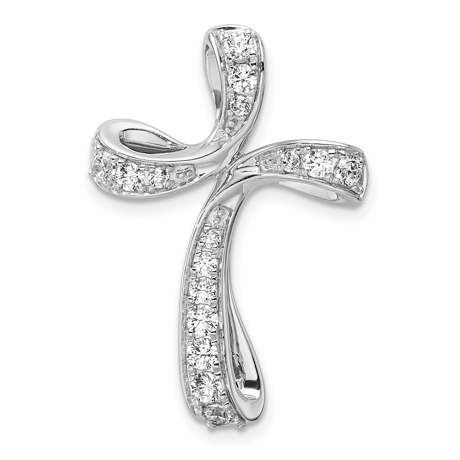 14k White Gold Lab Grown Diamond Cross Chain Slide Pendant