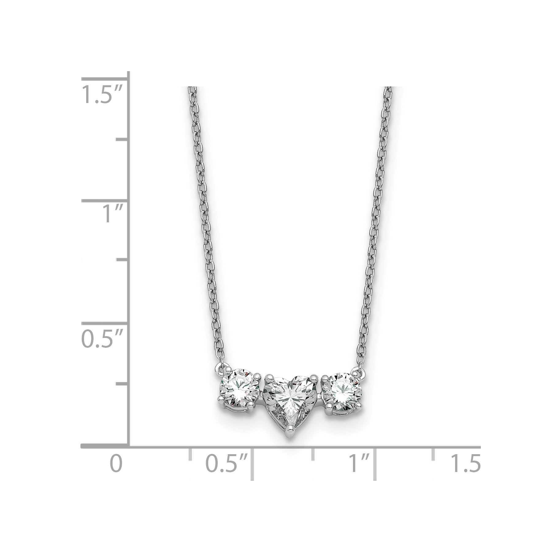 14k White Gold Lab Grown Diamond Three Stone Heart Bar Necklace 1 3/8 ctw