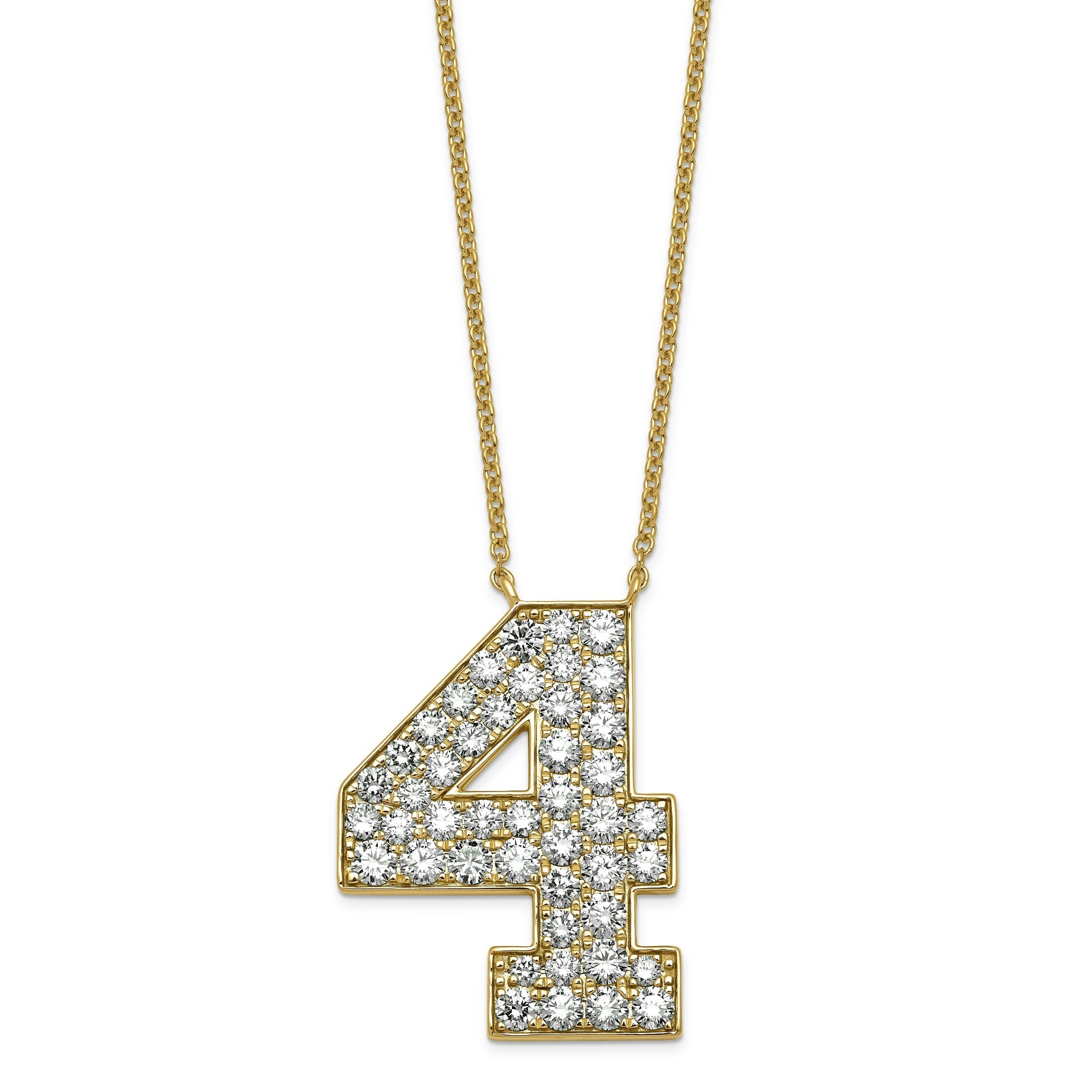 3.63 Ct Round Lab Diamond Pave 14k Gold number 4 Pendant Necklace