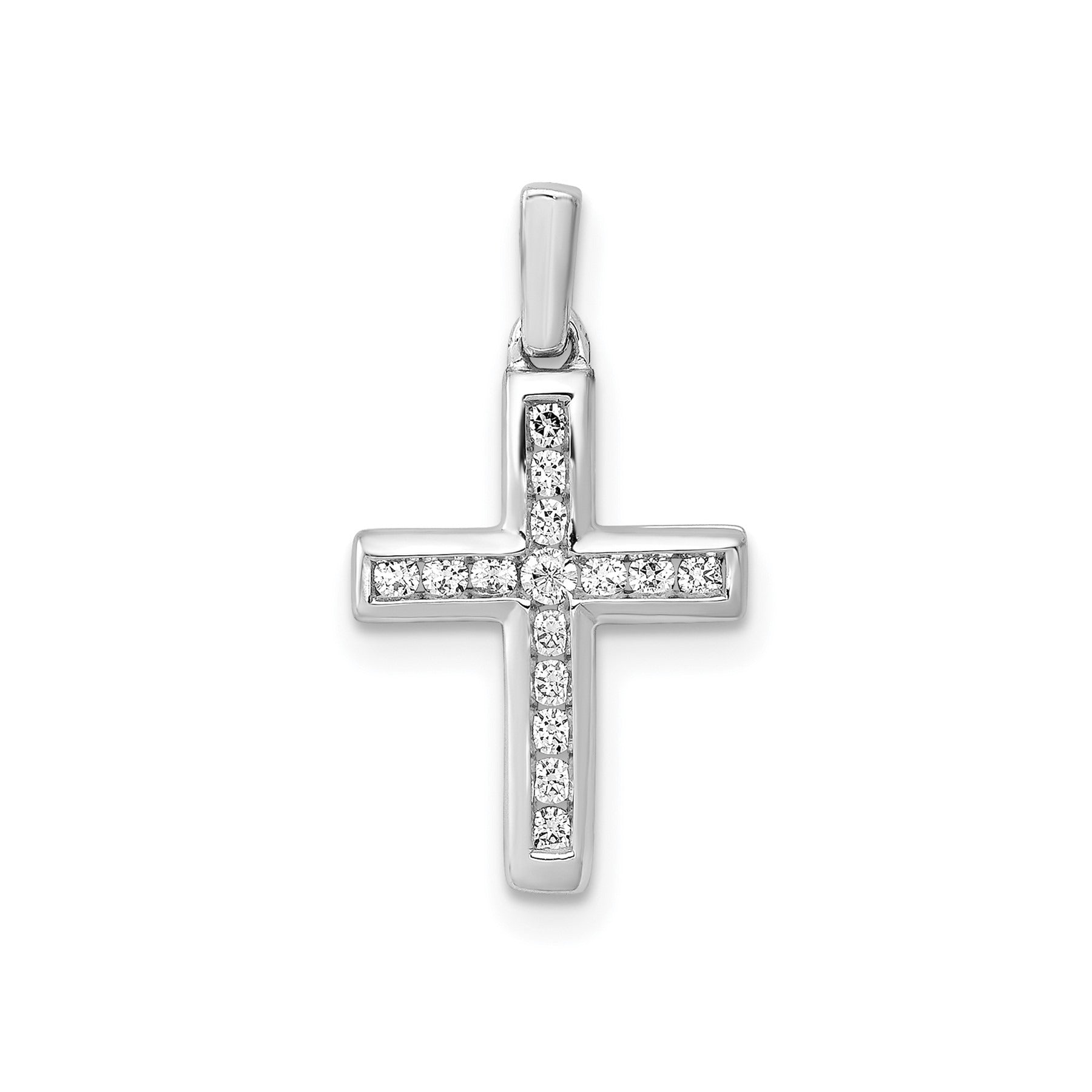 14k White Gold 1/6 carat Lab Grown Diamon Latin Cross Pendant