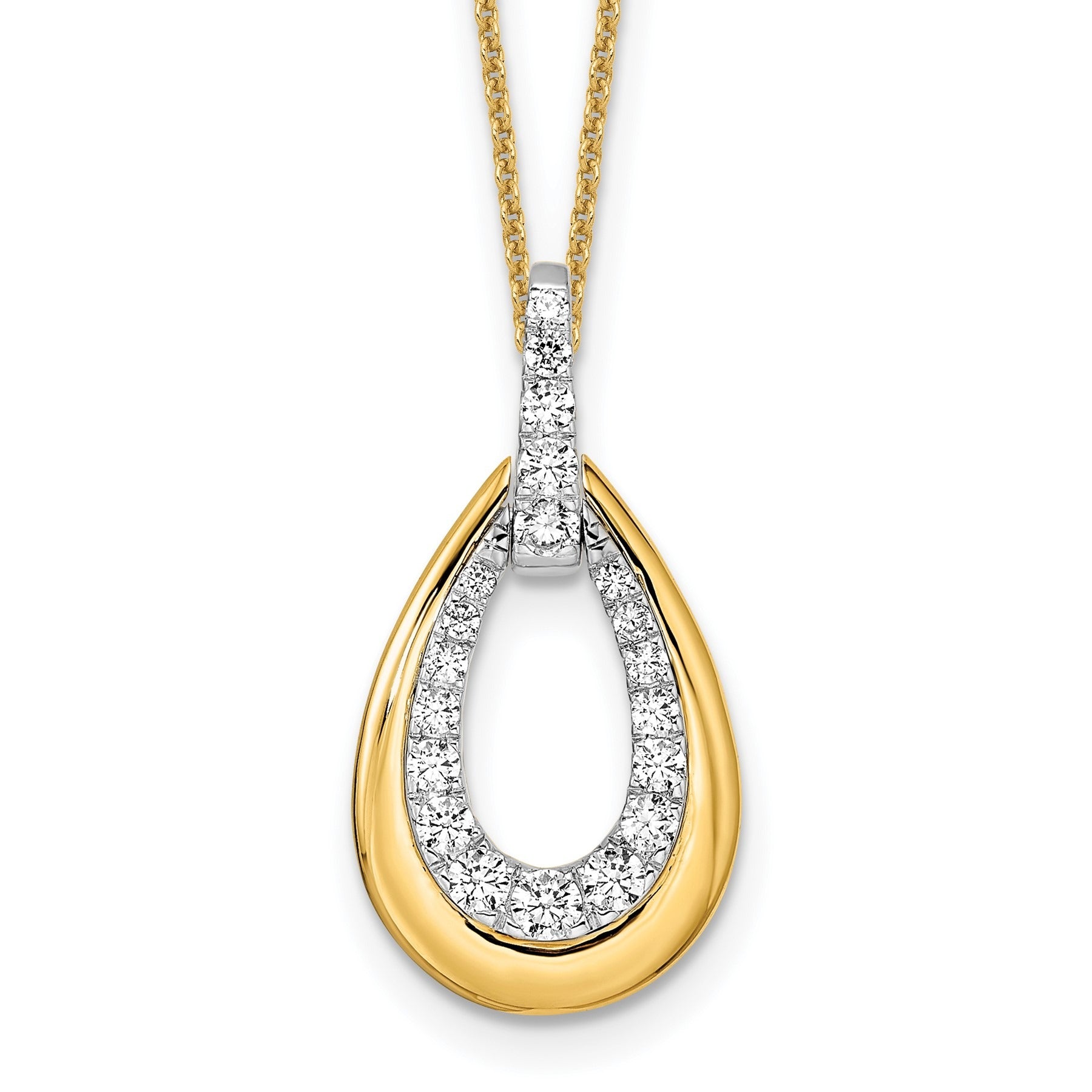 14K Gold Two Tone Lab Grown Diamond Teardrop Necklace