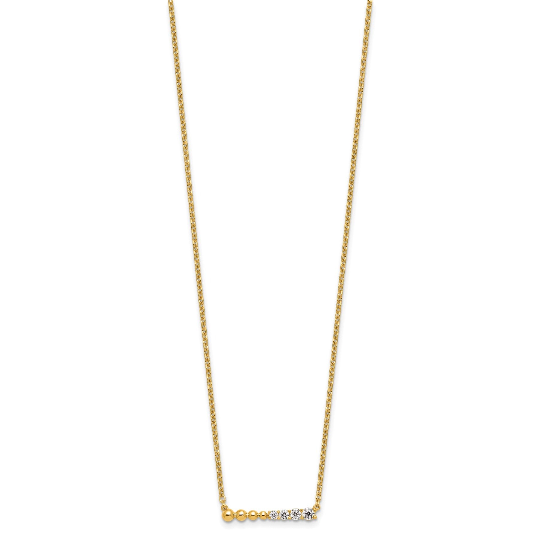 14k Lab Grown Diamond Beaded Bar Necklace 1/4 ctw