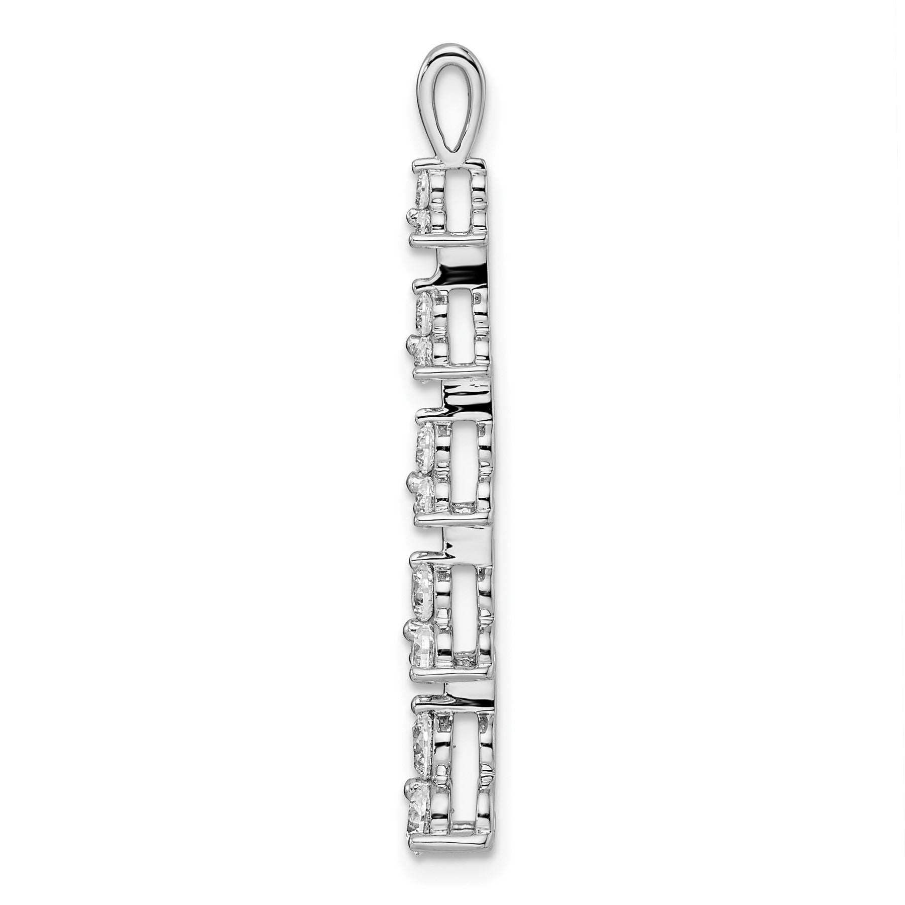 14k White Gold Lab Diamond Five Three Stone Cluster Bar Chain Slide Pendant