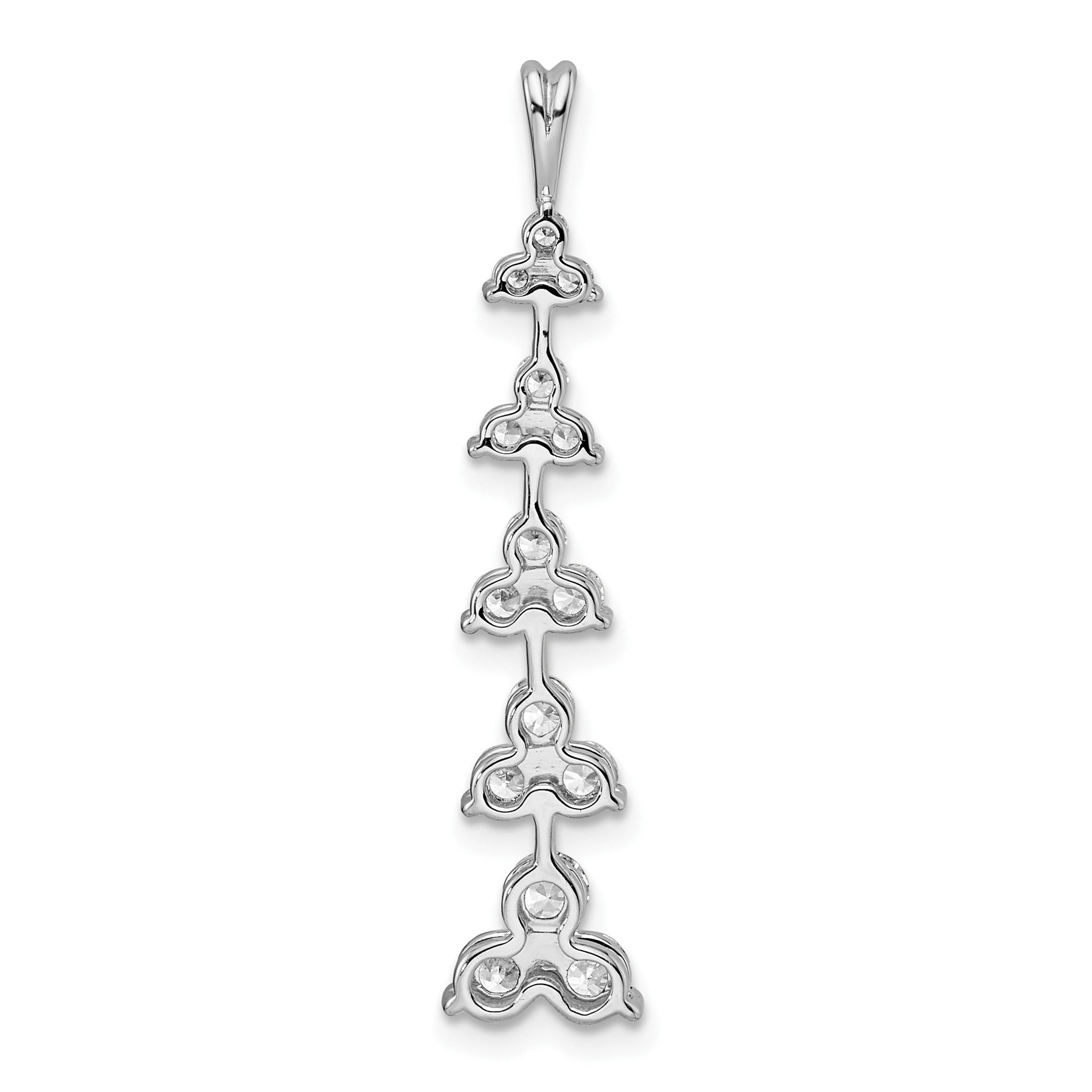 14k White Gold Lab Diamond Five Three Stone Cluster Bar Chain Slide Pendant