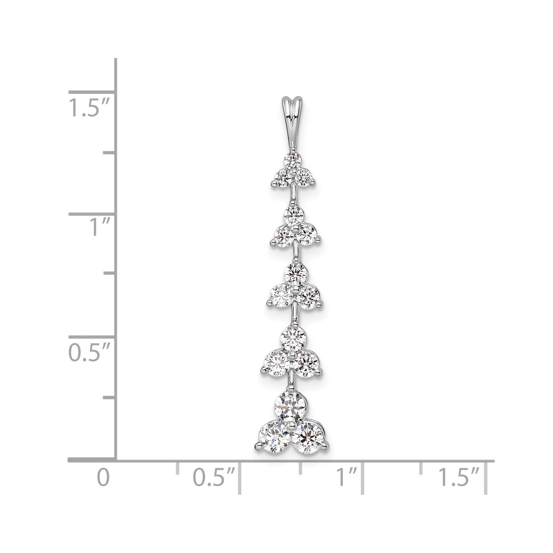 14k White Gold Lab Diamond Five Three Stone Cluster Bar Chain Slide Pendant