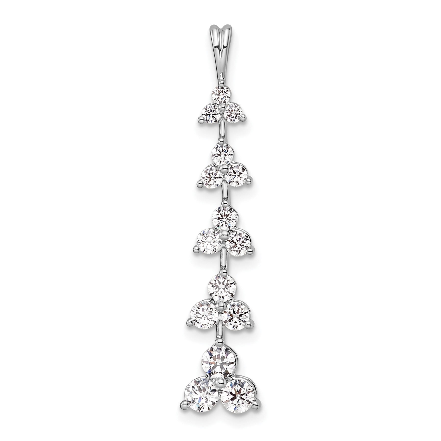 14k White Gold Lab Diamond Five Three Stone Cluster Bar Chain Slide Pendant