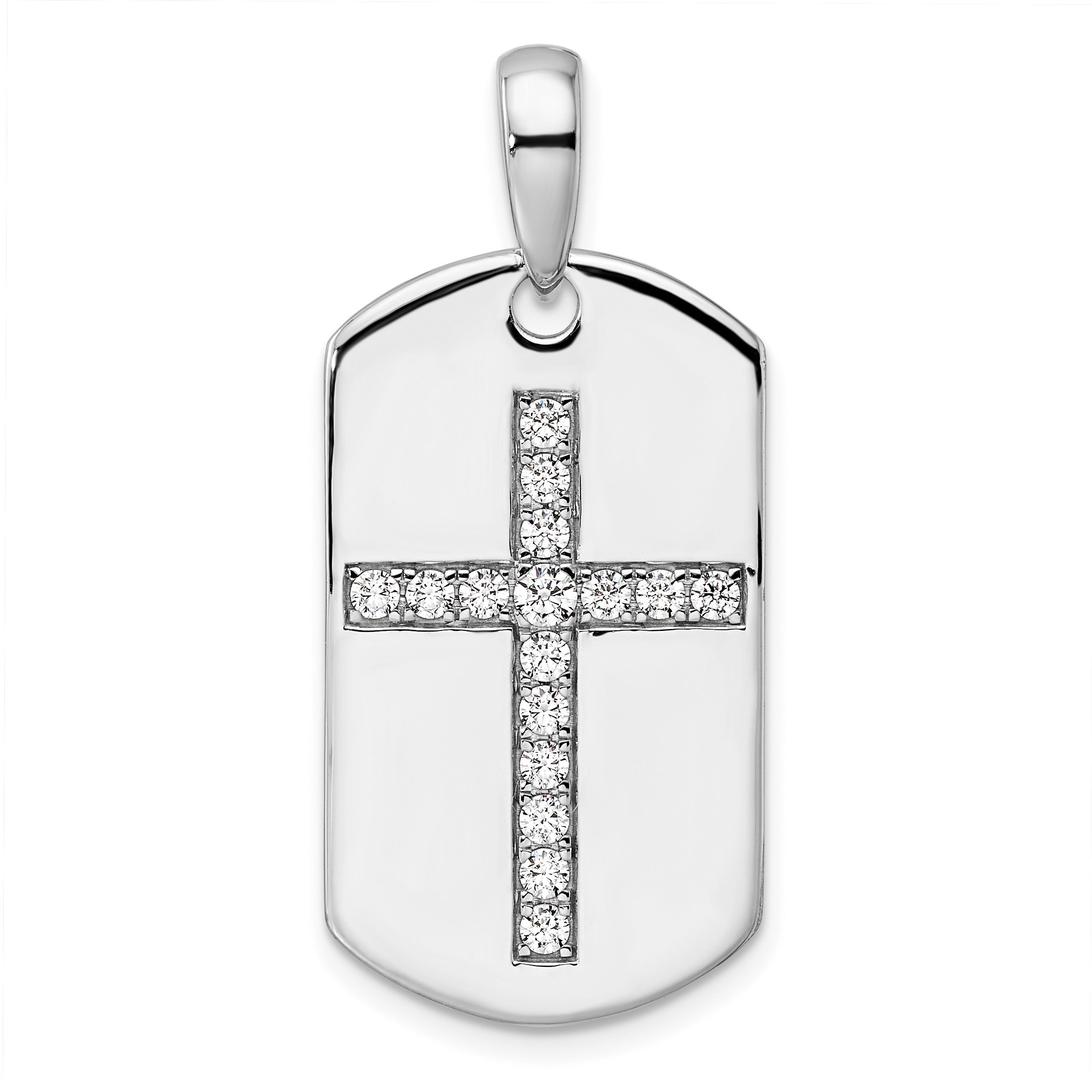 14K Gold Lab Grown Diamond Cross Dog Tag Pendant