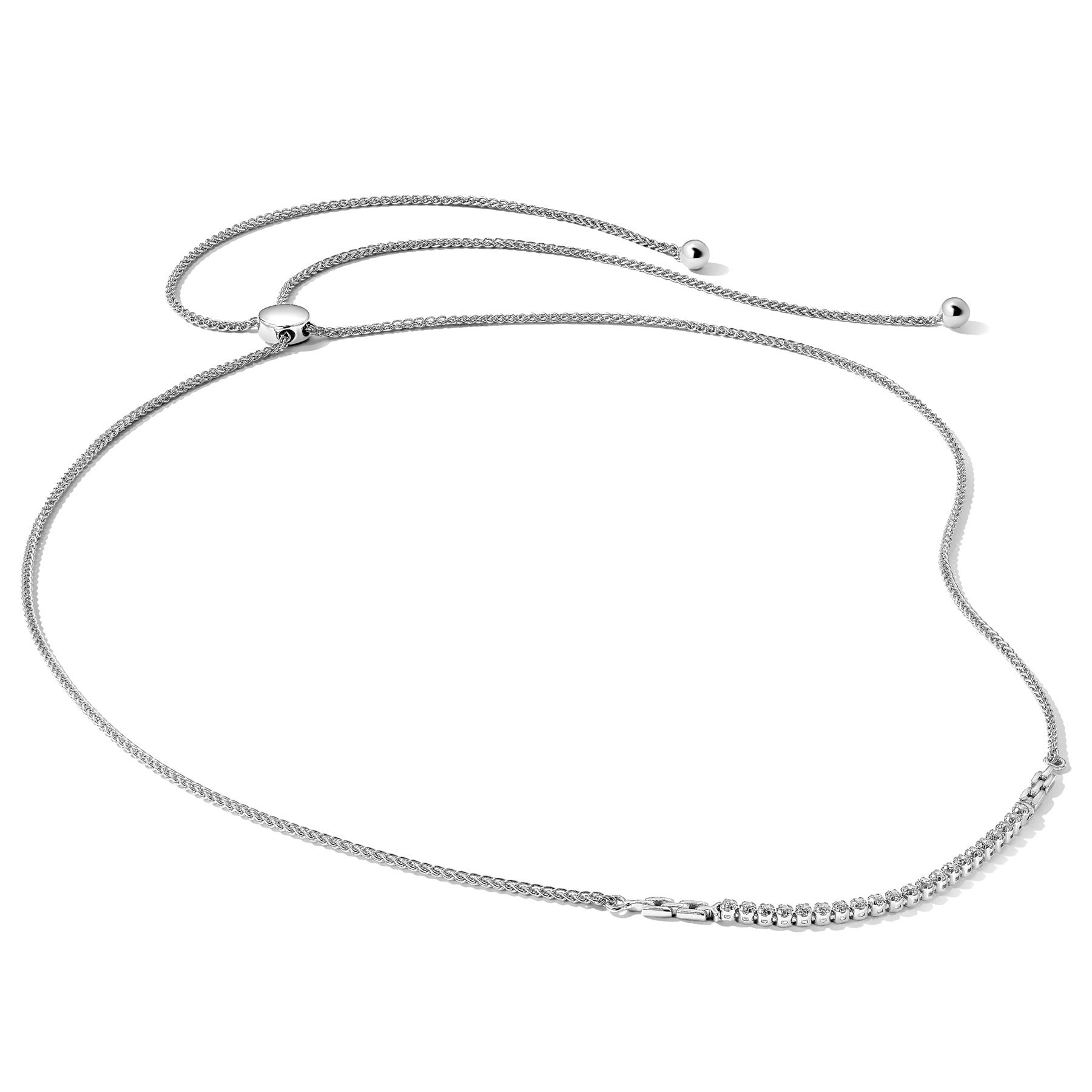 14k White Gold Lab Grown Diamond Adjustable Tennis Bolo Necklace 1/2 ctw.