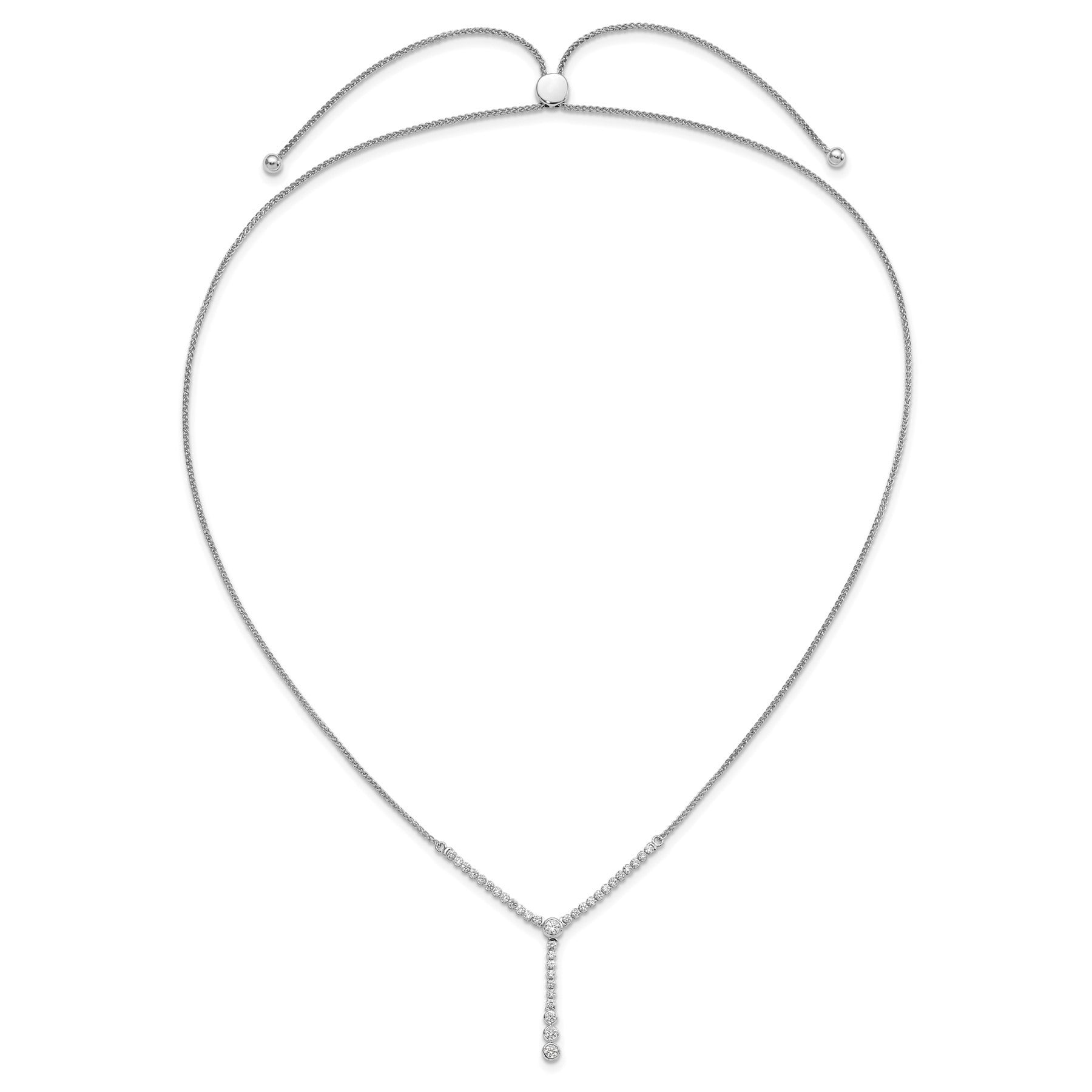 14k White Gold Lab Grown Diamond Tennis Style Bolo Necklace 1 ctw