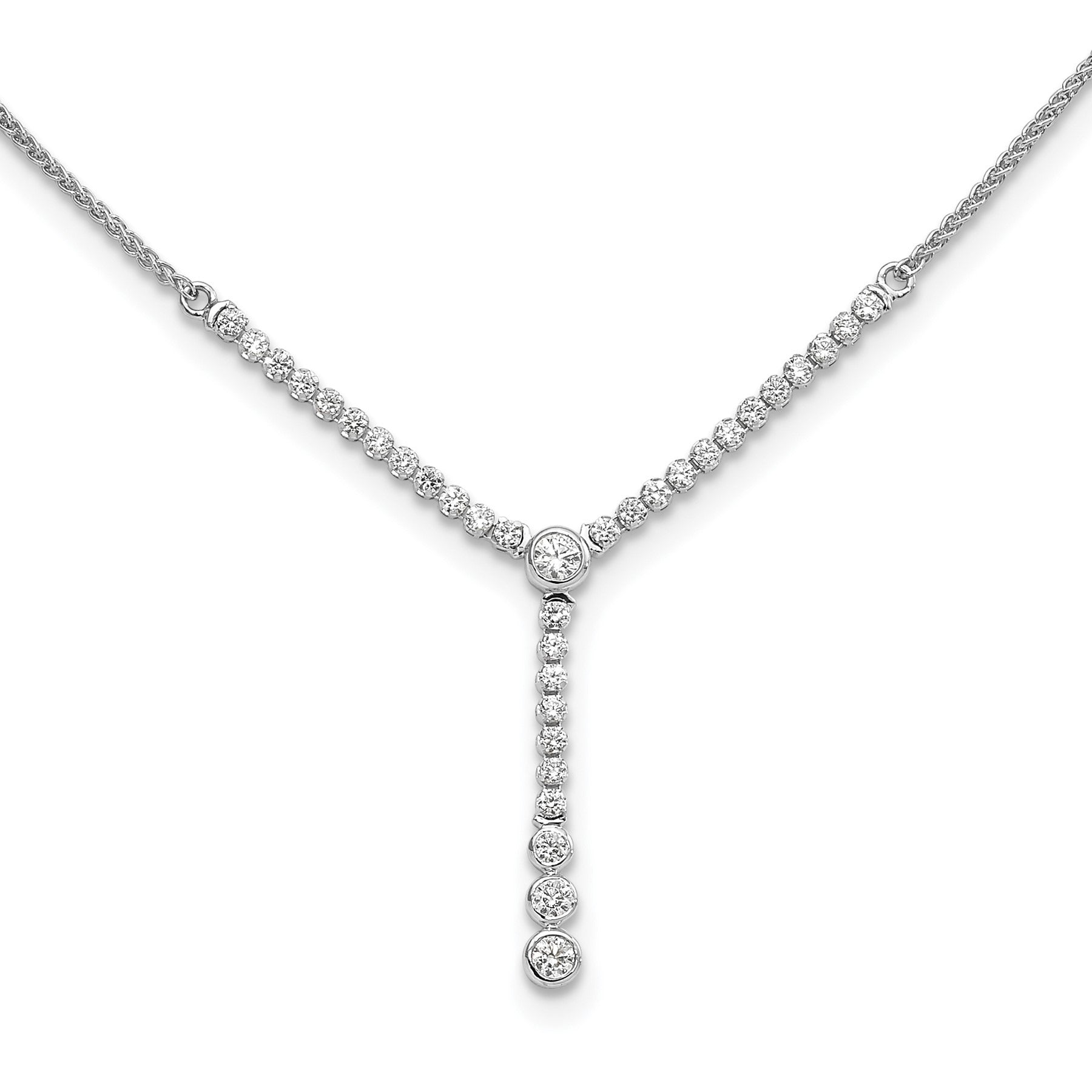 14k White Gold Lab Grown Diamond Tennis Style Bolo Necklace 1 ctw