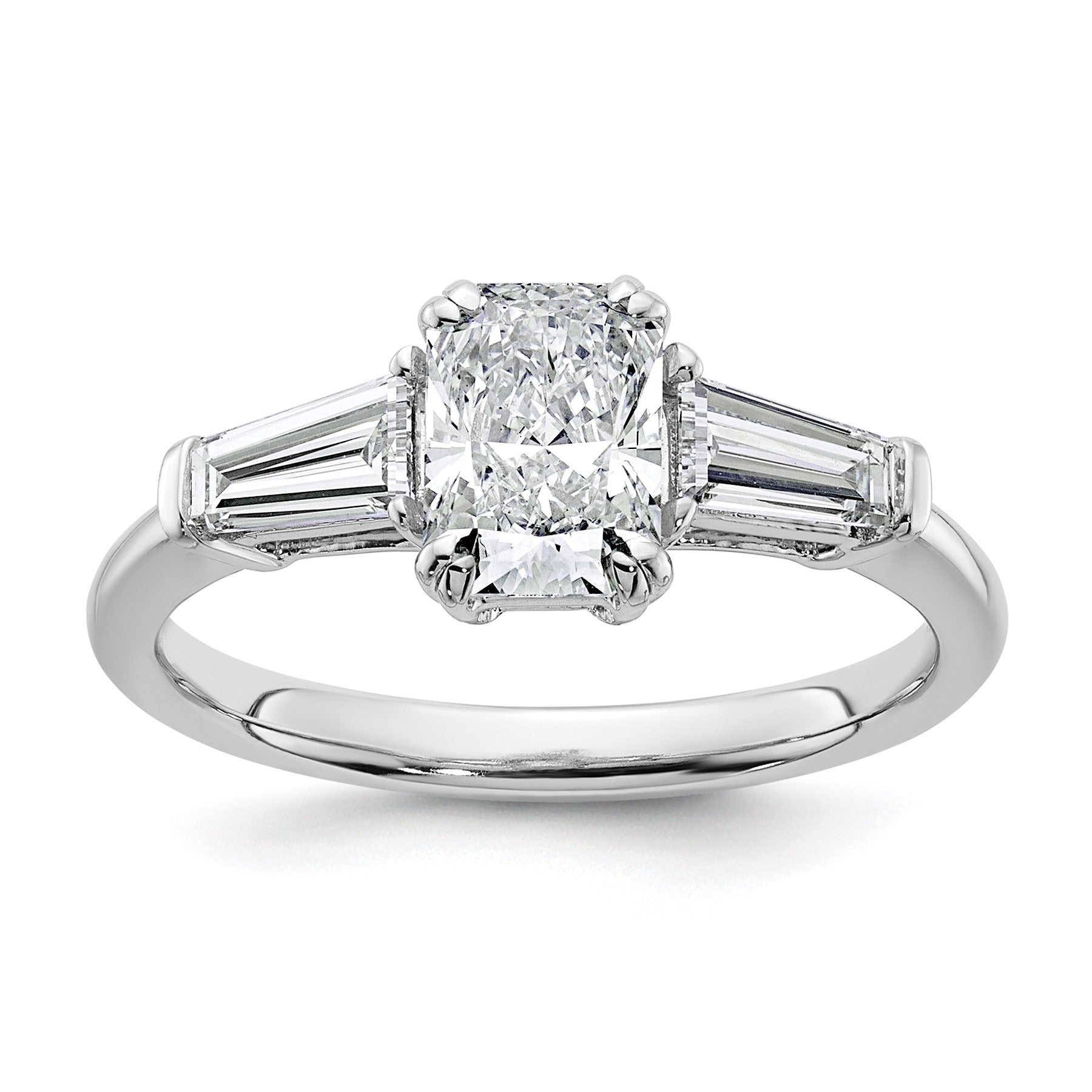 14K White Gold Lab Grown Diamond Baguette 3-Stone Bridal Rings