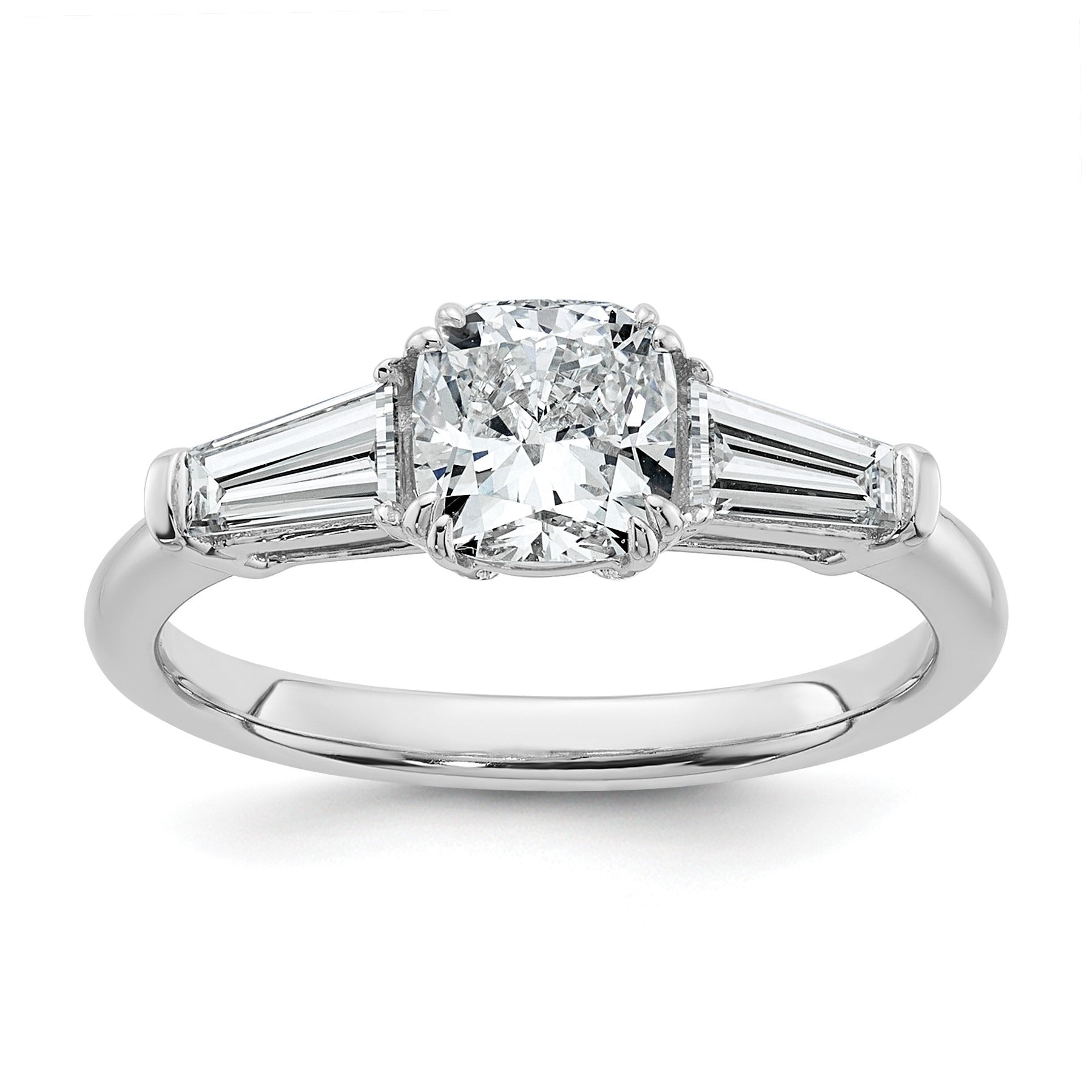 Lab Grown Diamond Cushion and Baguette 3-Stone Bridal Ring