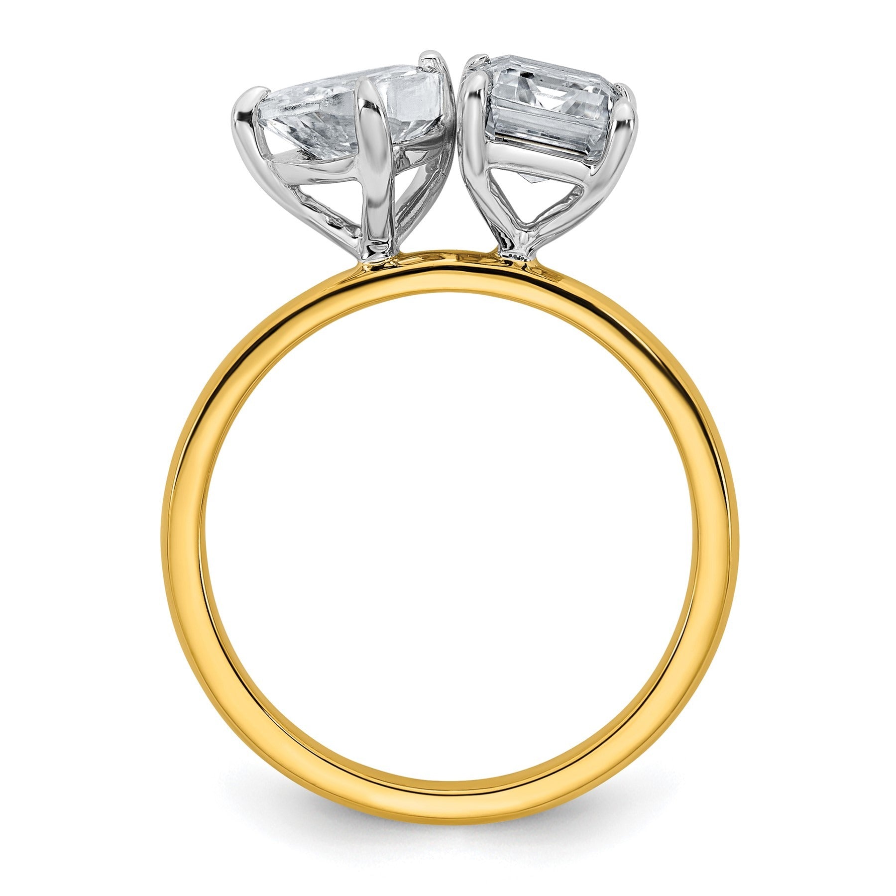 14K Yellow Gold Lab Grown Diamond Pear and Emerald Two Stone Ring 2.88 Ct