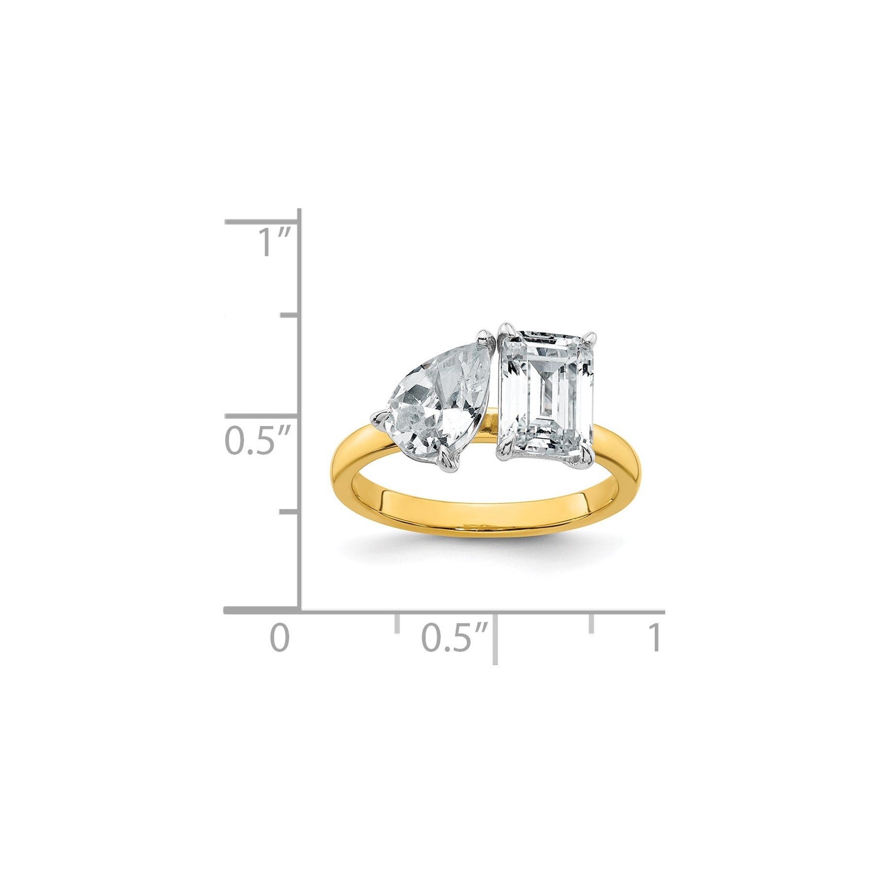 14K Yellow Gold Lab Grown Diamond Pear and Emerald Two Stone Ring