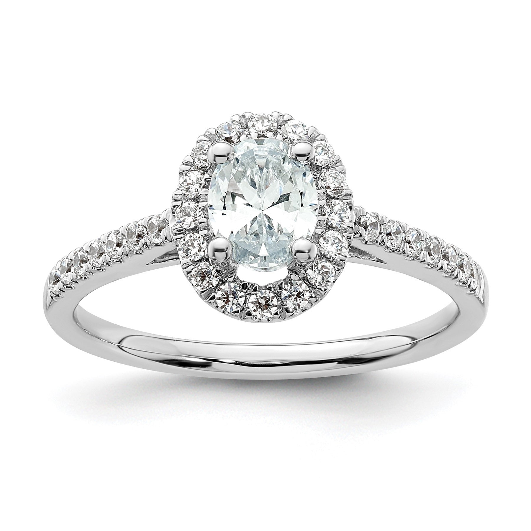 14K White Gold Lab Grown Oval Diamond Halo Engagement Ring