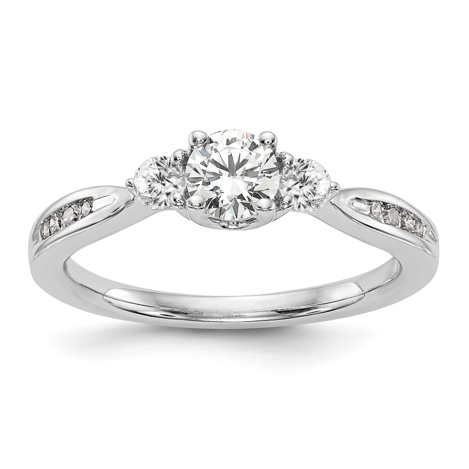 14k White Gold Lab Grown Diamond 3-Stone Engagement Ring 0.62 Ct